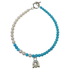 Akoya Pearl & Natural Sleeping Beauty Turquoise Bracelet in 925 Sterling Silver