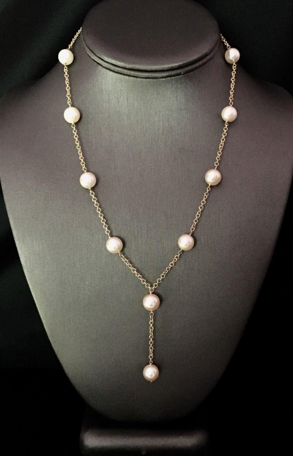 Modern Akoya Pearl Necklace 14 Karat Gold Large Italy Certified For Sale