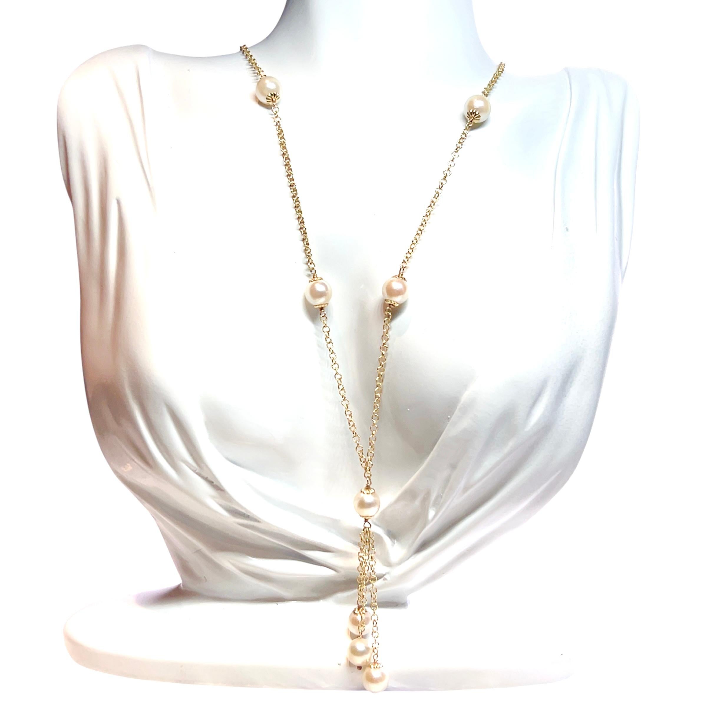Akoya Pearl Necklace 14 Karat Gold Women Certified For Sale 6