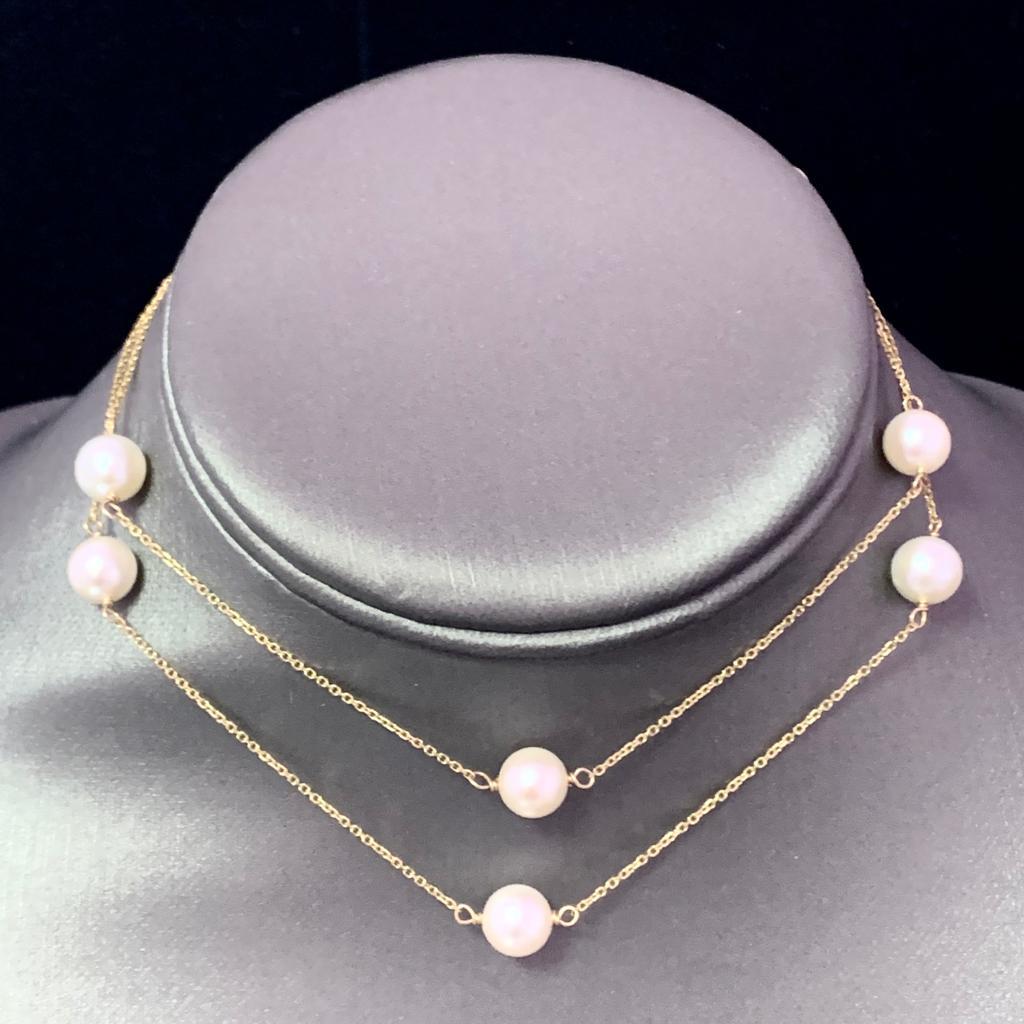 Fine Quality Akoya Pearl Necklace 8-7.50 mm 14k Gold 24.50