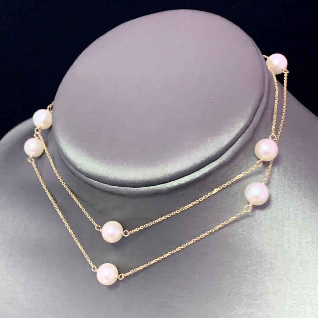 Akoya Pearl Necklace 14 Karat Gold Women Certified In New Condition For Sale In Brooklyn, NY