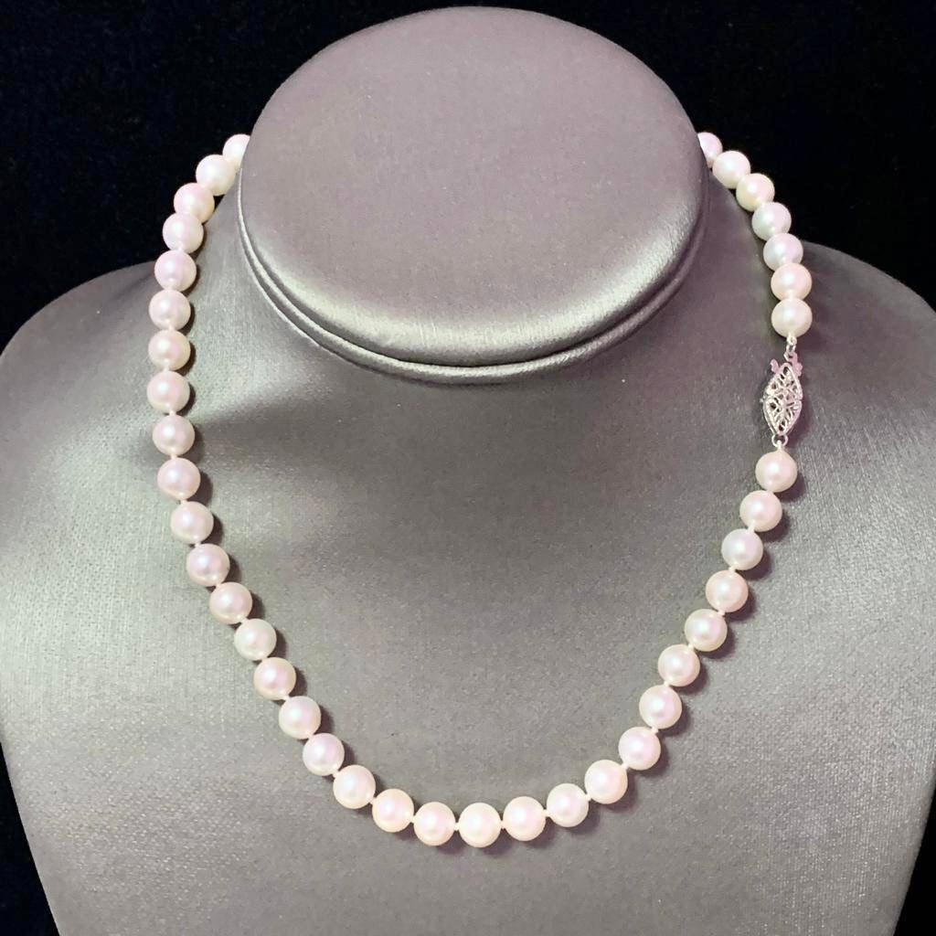 Akoya Pearl Necklace 14 Karat White Gold 7.5 mm Certified For Sale 6