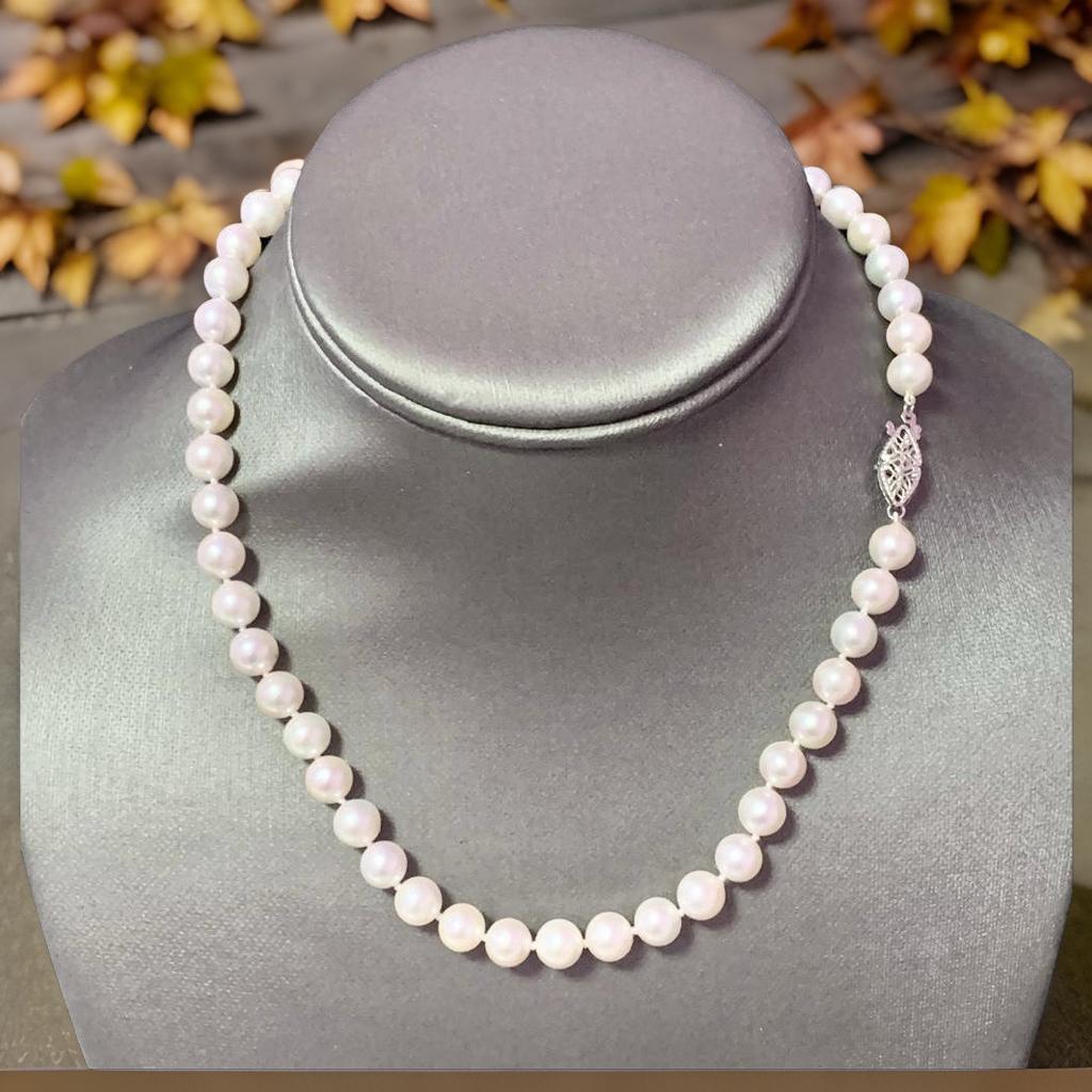 Akoya Pearl Necklace 14 Karat White Gold 7.5 mm Certified For Sale 7