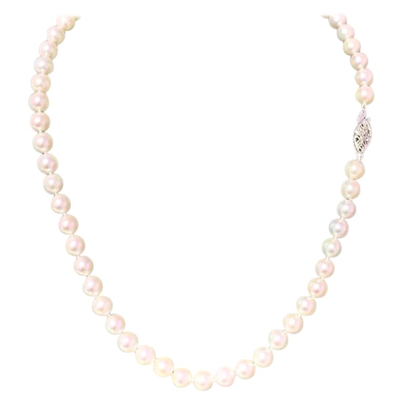 Collier Akoya en or blanc 14 carats certifié de 7,5 mm