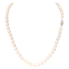 Collier Akoya en or blanc 14 carats certifié de 7,5 mm