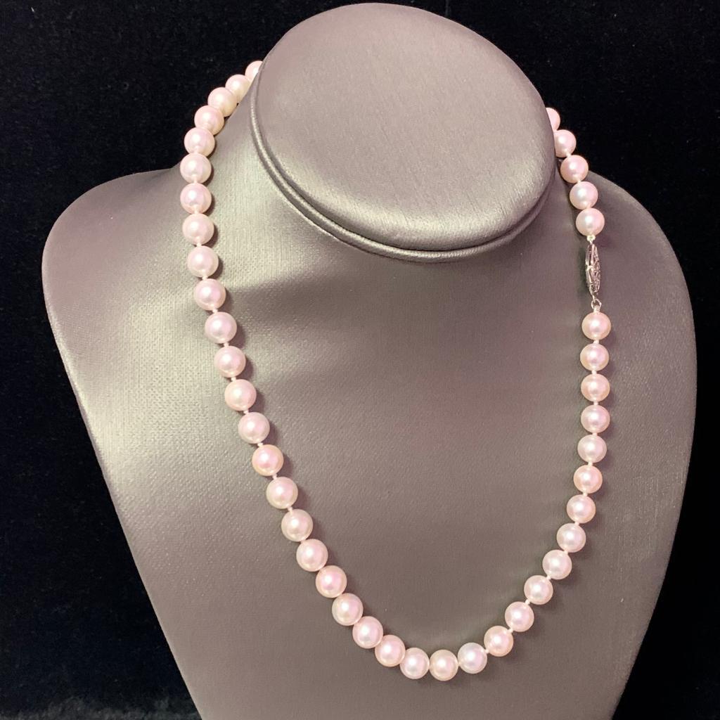 Fine Quality Akoya Pearl Necklace 14k White Gold 18