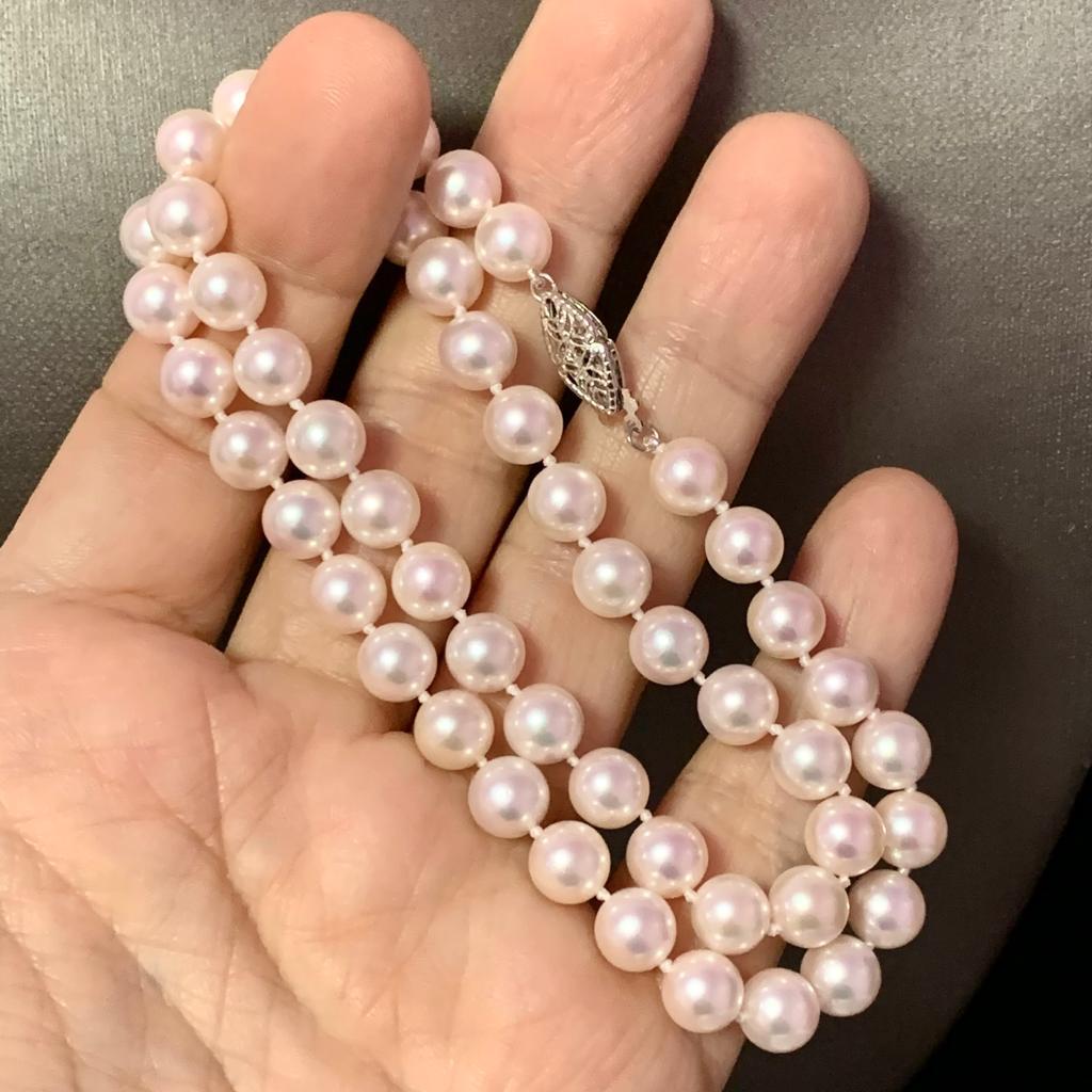 Collier de perles Akoya en or blanc 14 carats certifié 8 mm Neuf - En vente à Brooklyn, NY