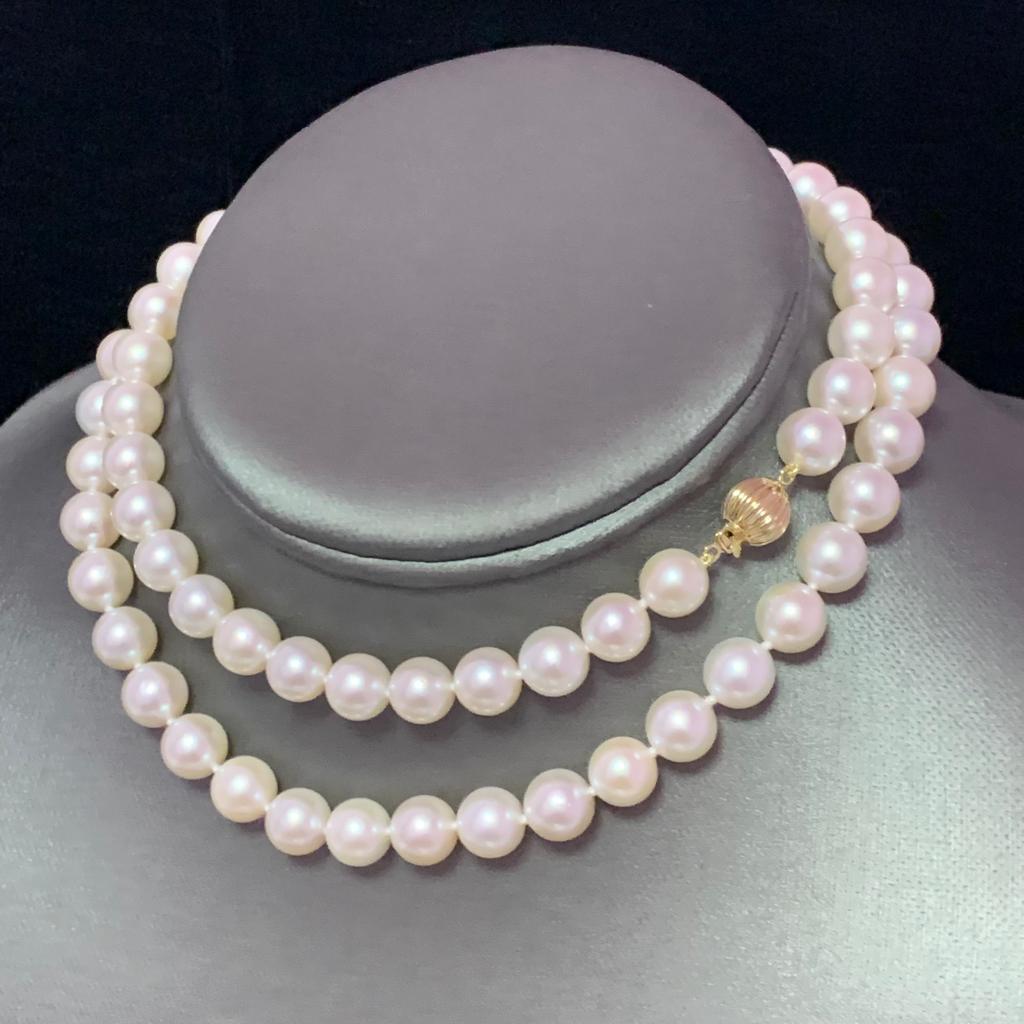 Akoya Pearl Necklace 14 Karat Yellow Gold Certified For Sale 1