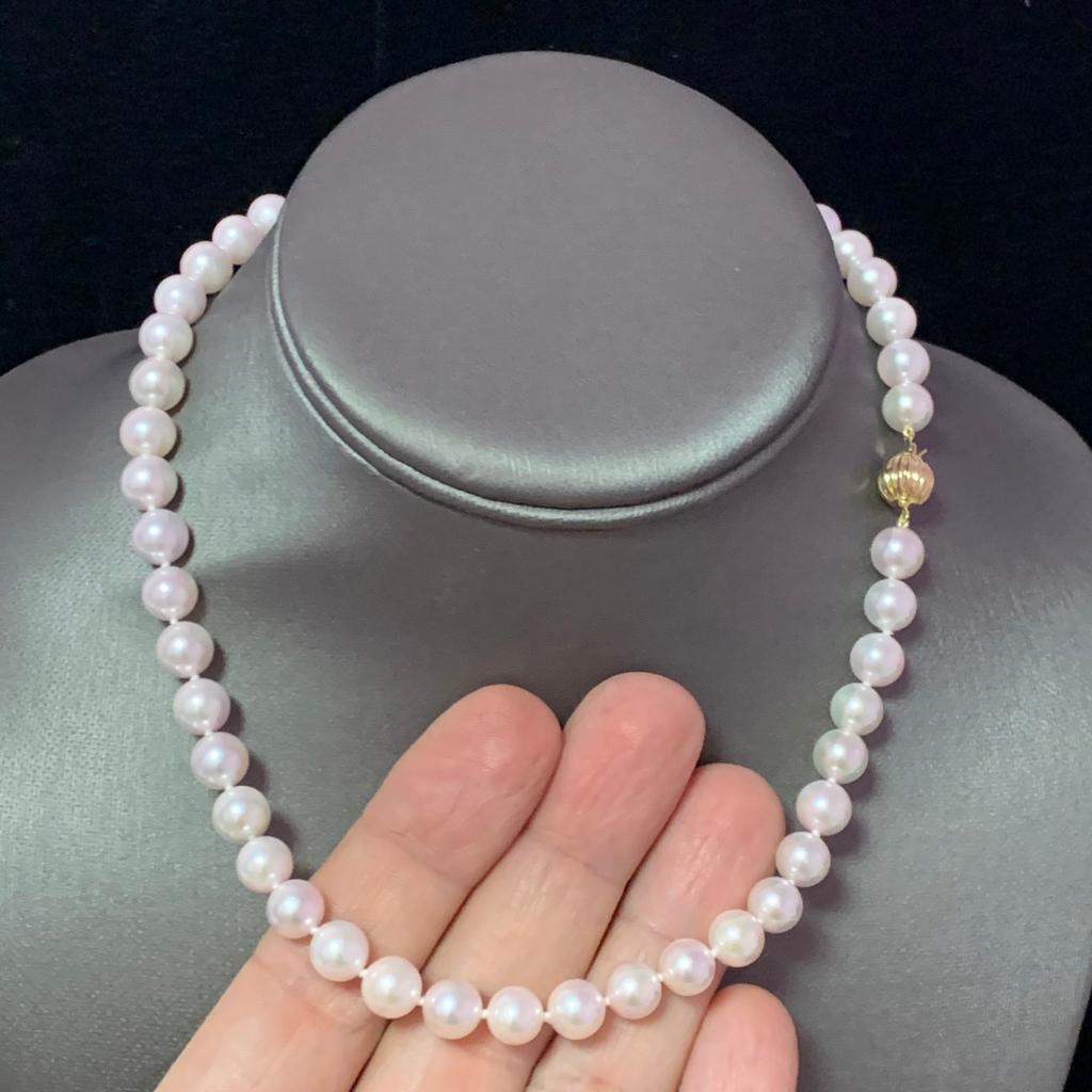 Akoya Pearl Necklace 14 Karat Yellow Gold Certified In New Condition For Sale In Brooklyn, NY