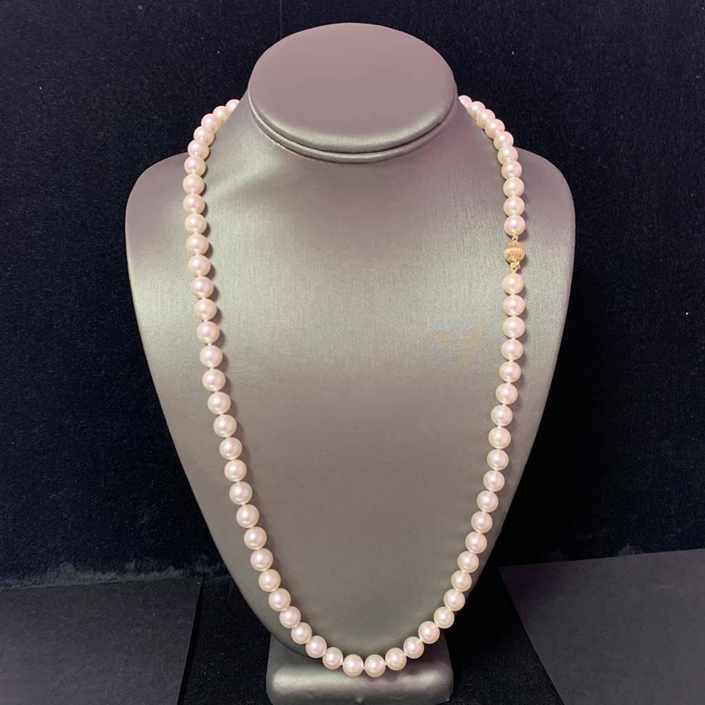 Akoya Pearl Necklace 14 Karat Yellow Gold Certified In New Condition For Sale In Brooklyn, NY