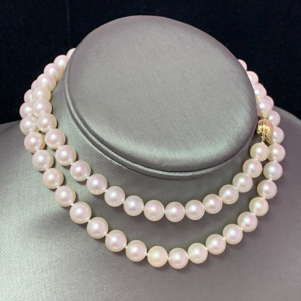 Akoya Pearl Necklace 14 Karat Yellow Gold Certified For Sale 4