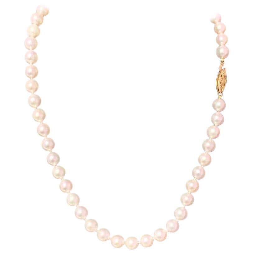 Ivory Semi Round Pearl Strand Necklace with 14 Karat Yellow Gold Clasp ...
