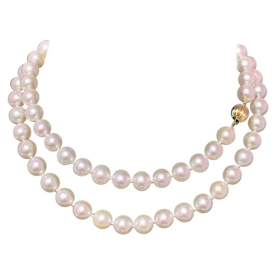 Akoya Pearl Necklace 14 Karat Yellow Gold Certified