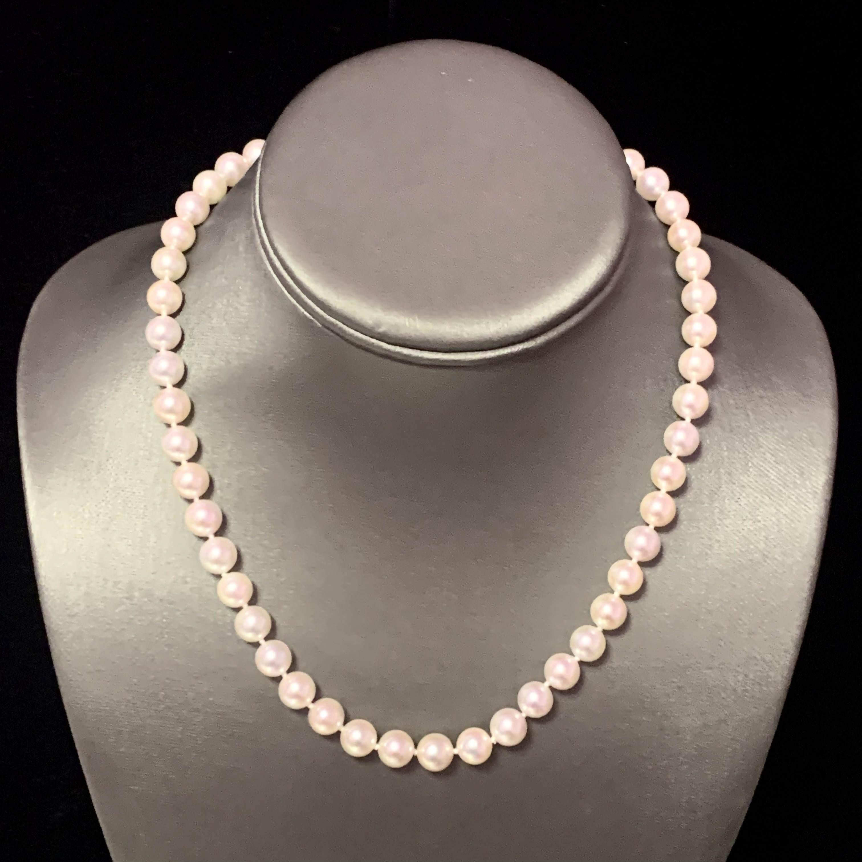 Collier de perles Akoya en or 14 carats, certifié 8 mm Pour femmes en vente