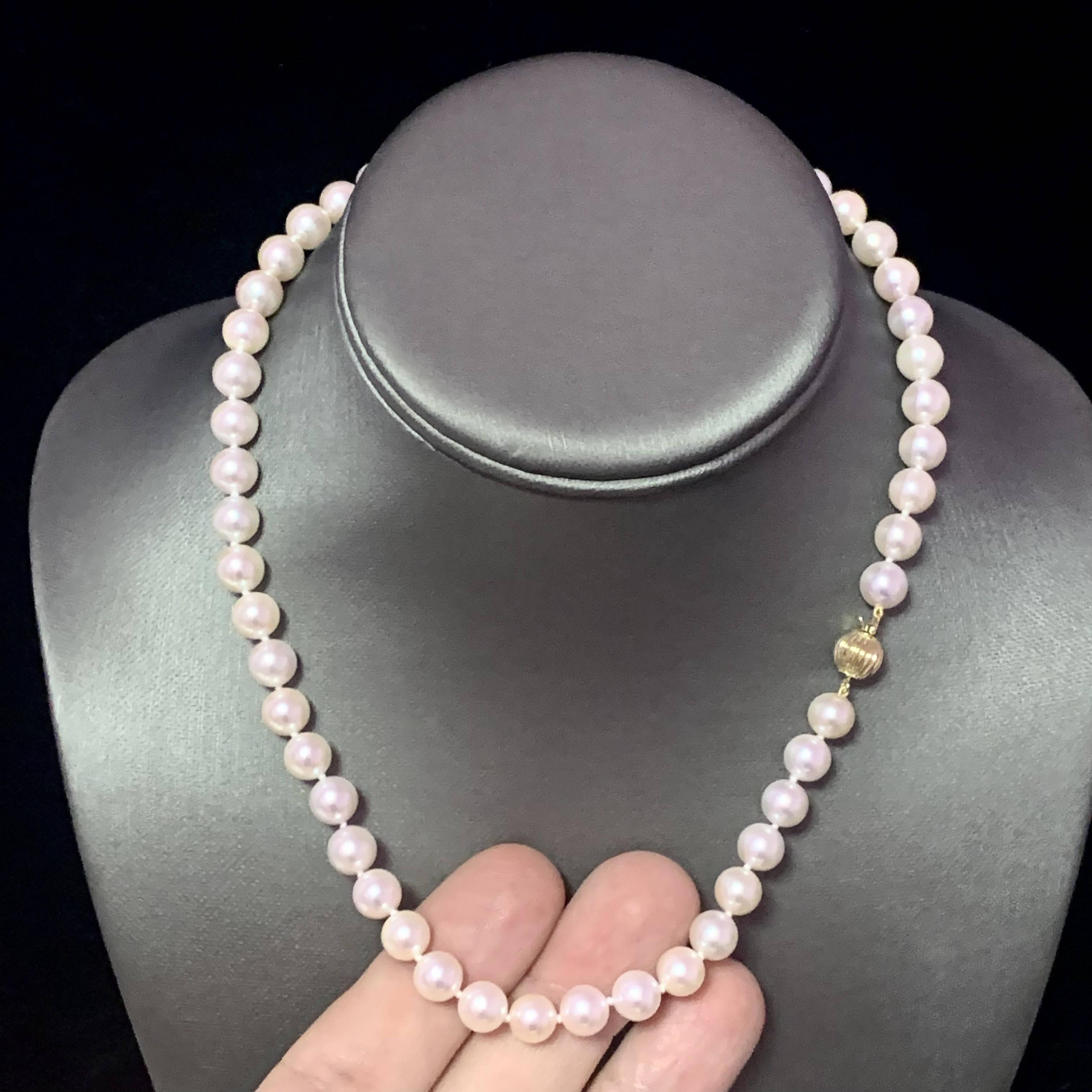 Round Cut Akoya Pearl Necklace 14k Gold 17