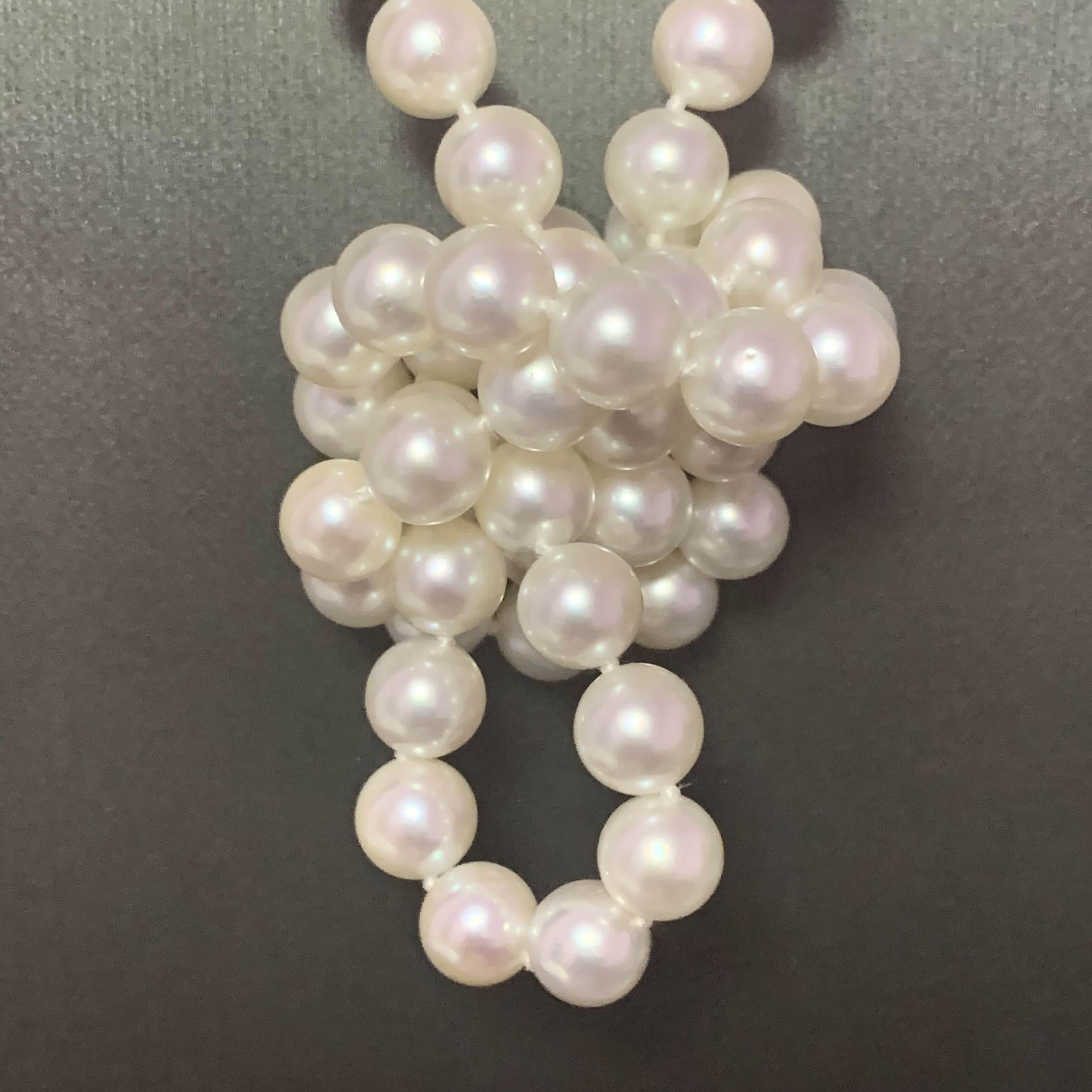 Taille ronde Collier de perles Akoya en or 14 carats certifié de 7,5 mm en vente