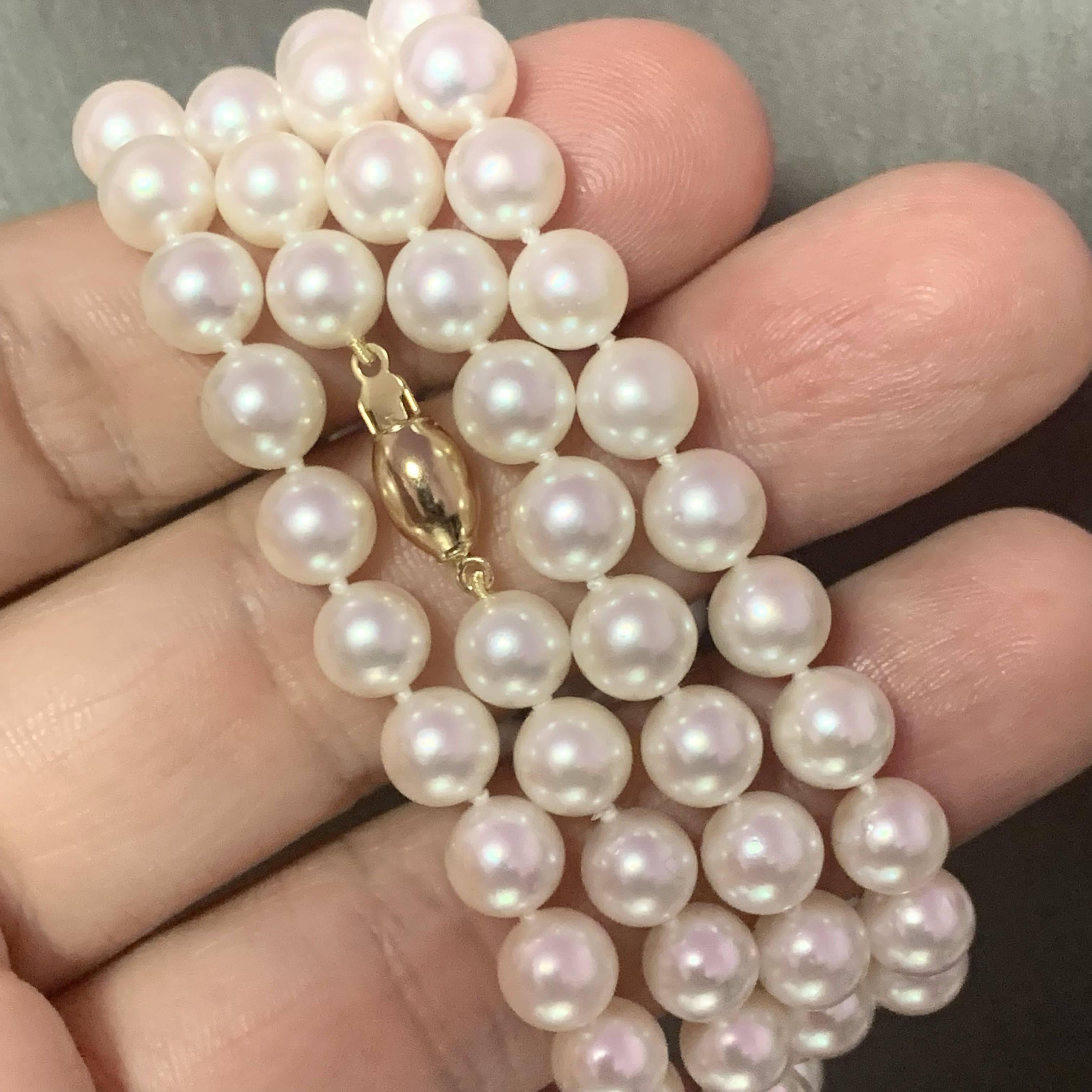 Collier de perles Akoya en or 14 carats certifié de 7,5 mm Pour femmes en vente