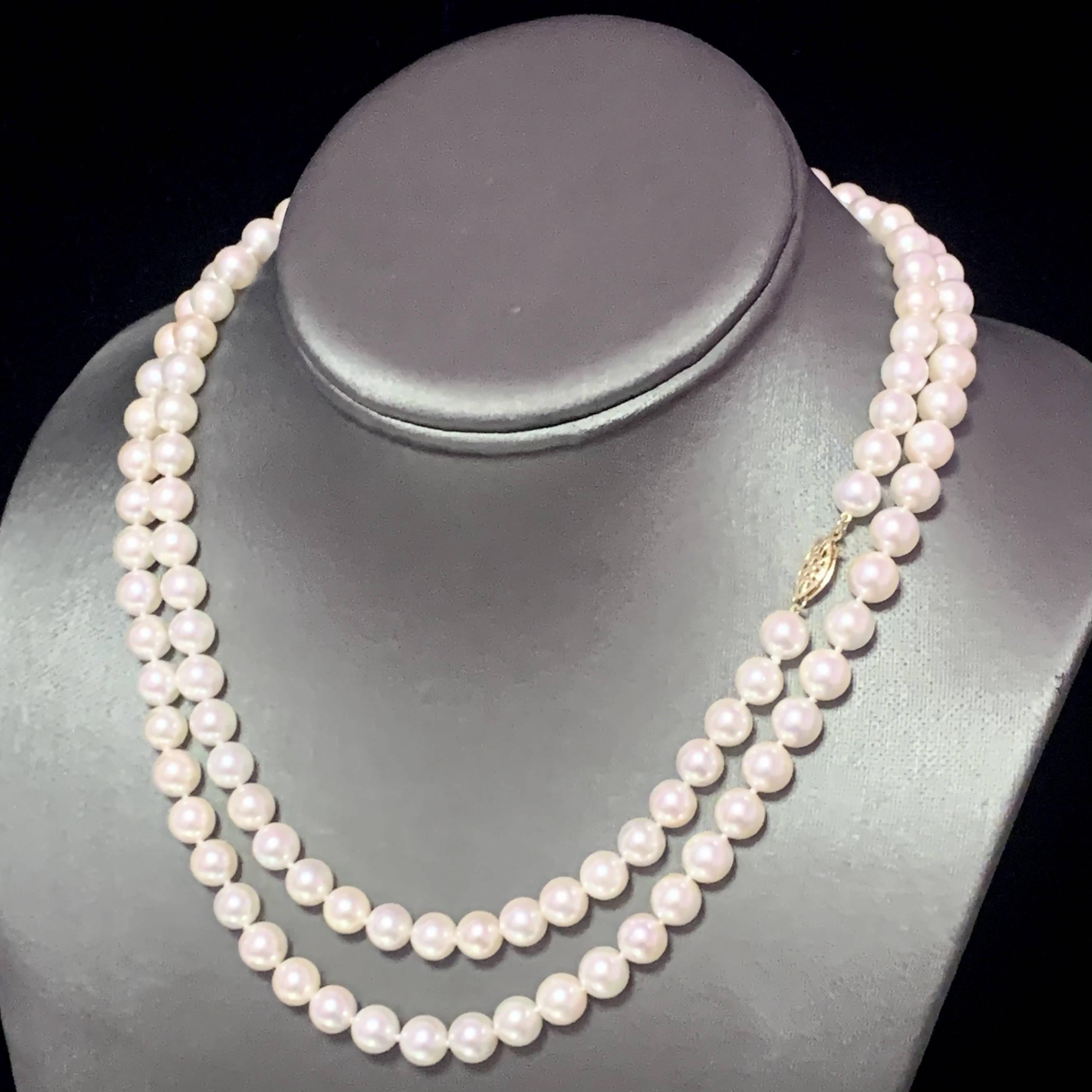 Collier de perles Akoya en or 14 carats certifié de 7,5 mm en vente 6