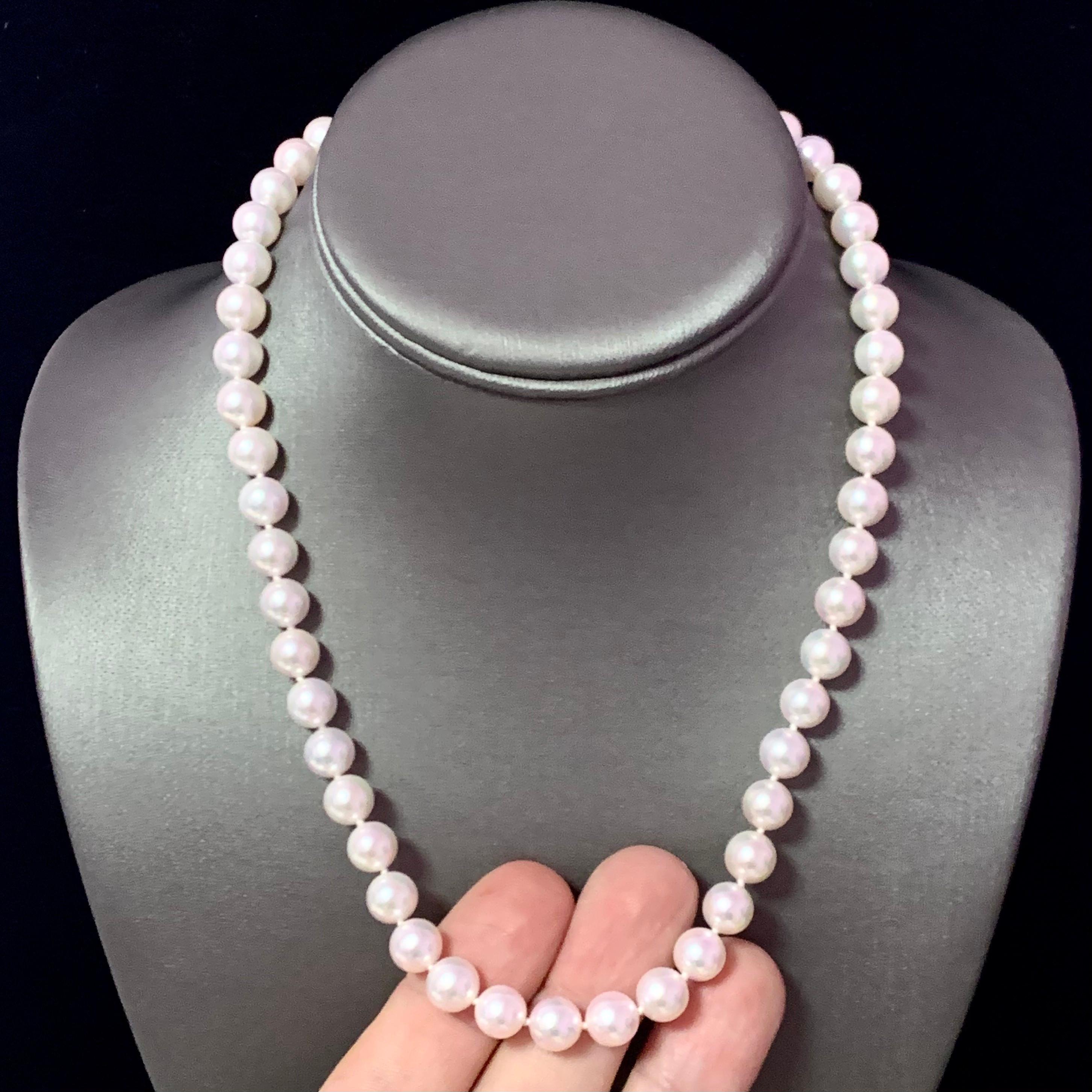 Round Cut Akoya Pearl Necklace 14k Gold Certified