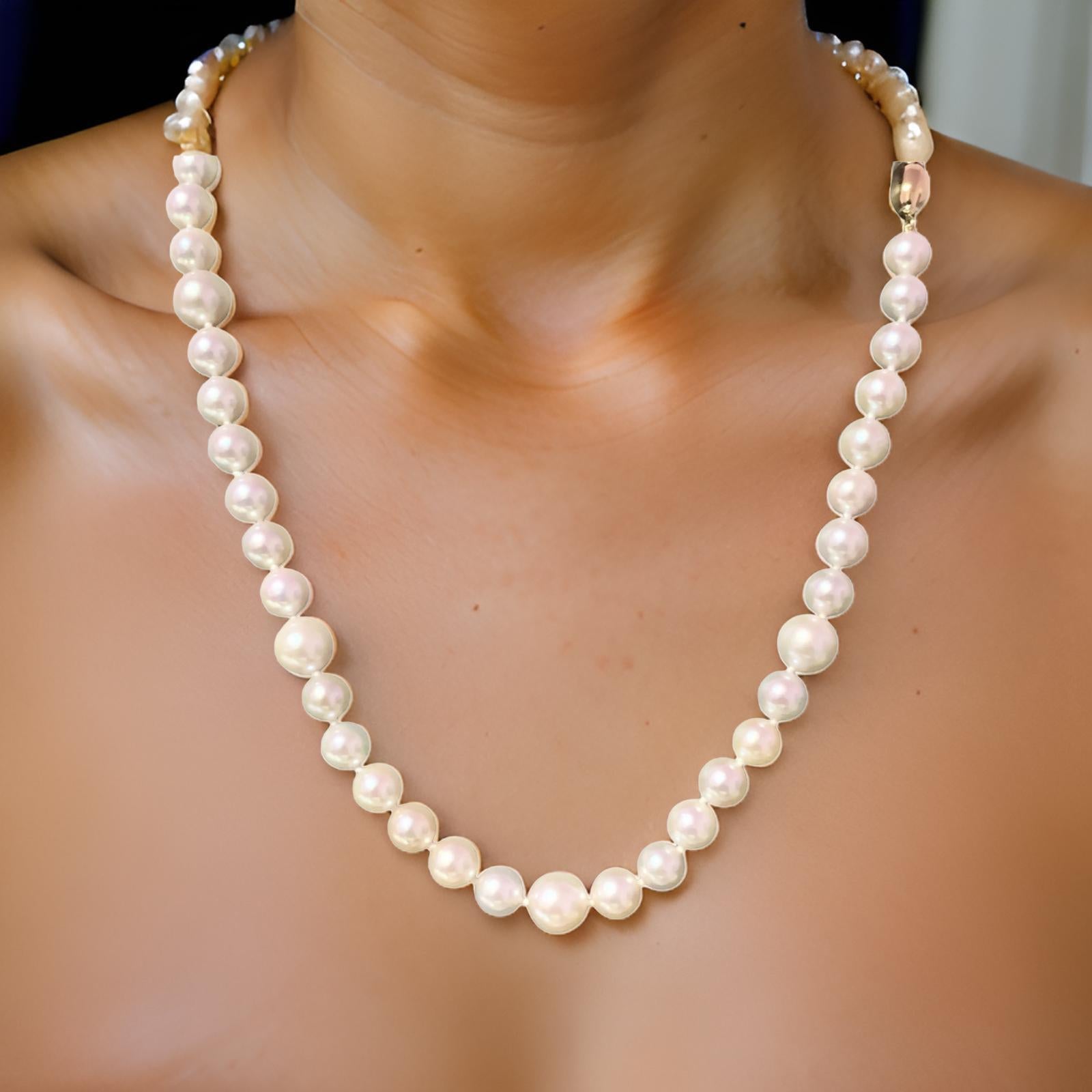 Akoya Pearl Necklace 14k Gold Certified For Sale 3