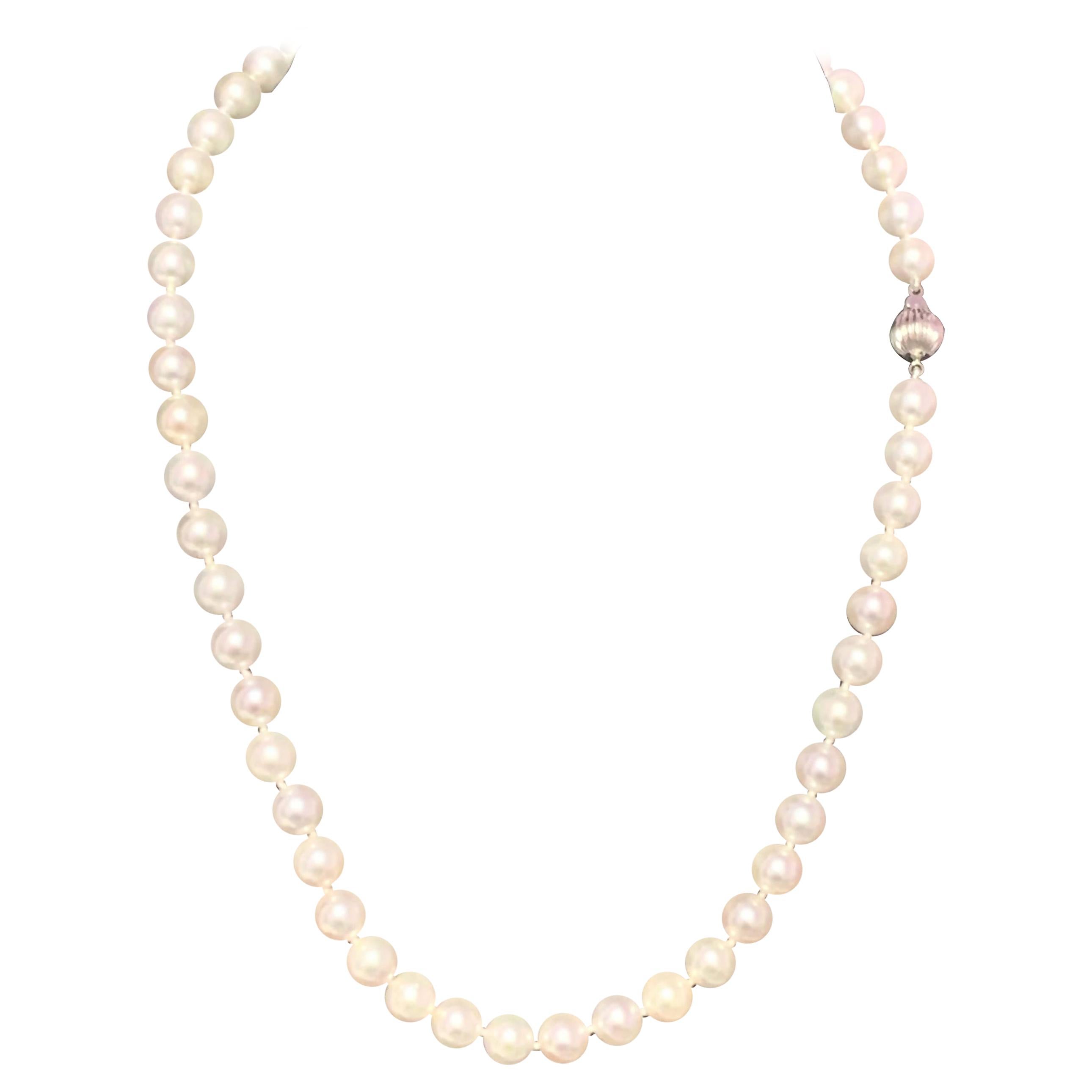 Akoya Pearl Necklace 14k Gold 18" 8 Mm Certified For Sale