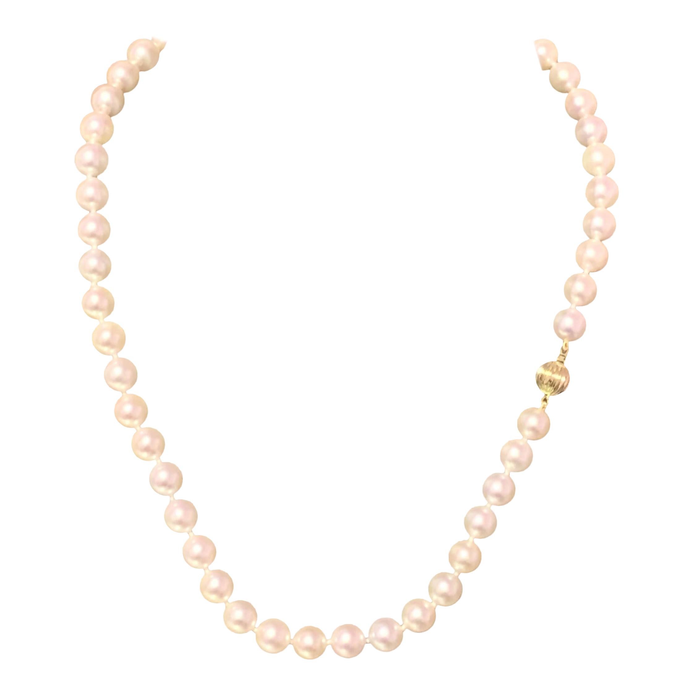 Akoya Pearl Necklace 14k Gold 17" 8 mm Certified
