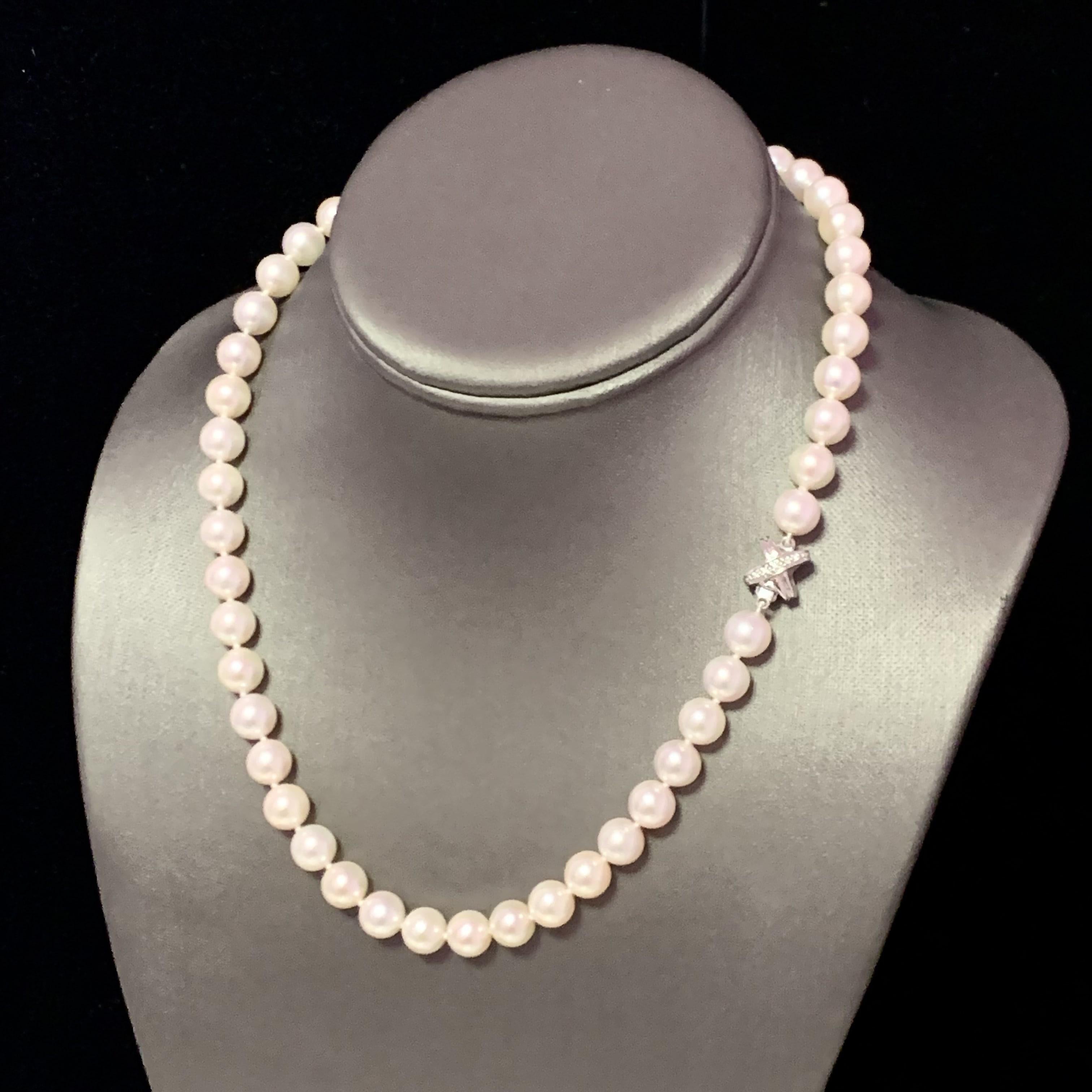 Akoya Pearl Necklace 14k White Gold Certified In New Condition For Sale In Brooklyn, NY