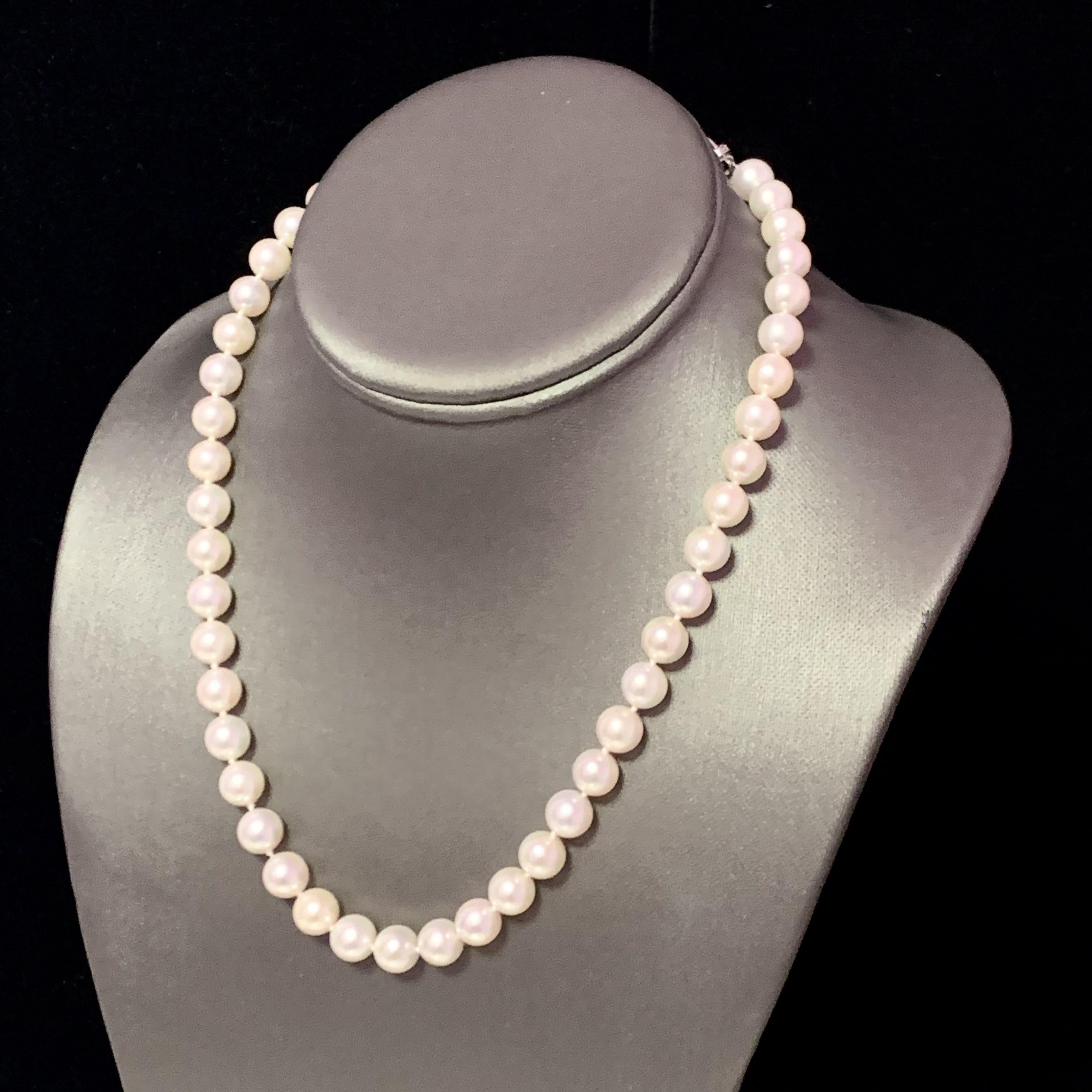 Akoya Pearl Necklace 14k White Gold Certified For Sale 3