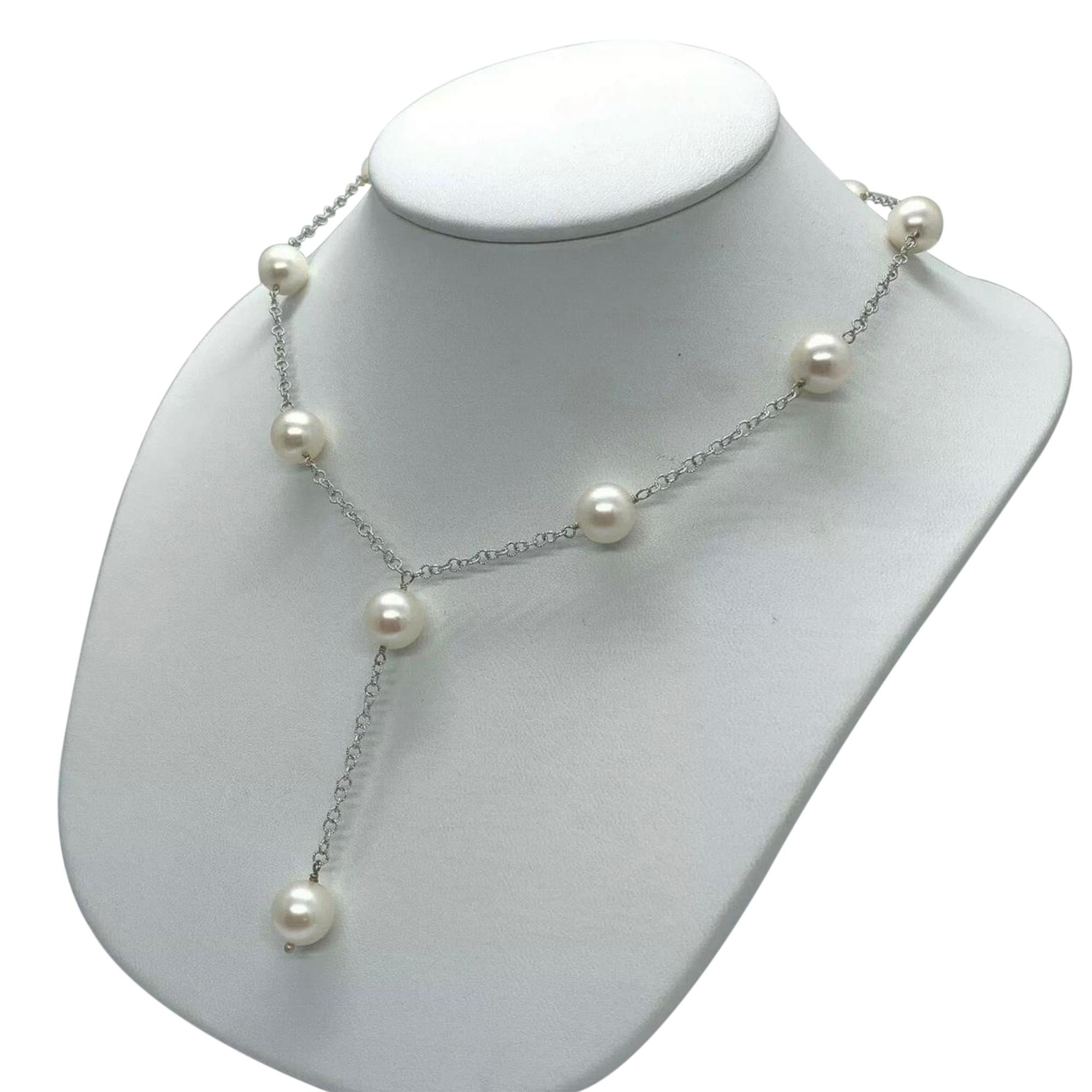 Round Cut Akoya Pearl Necklace 14k Gold Women Certified For Sale