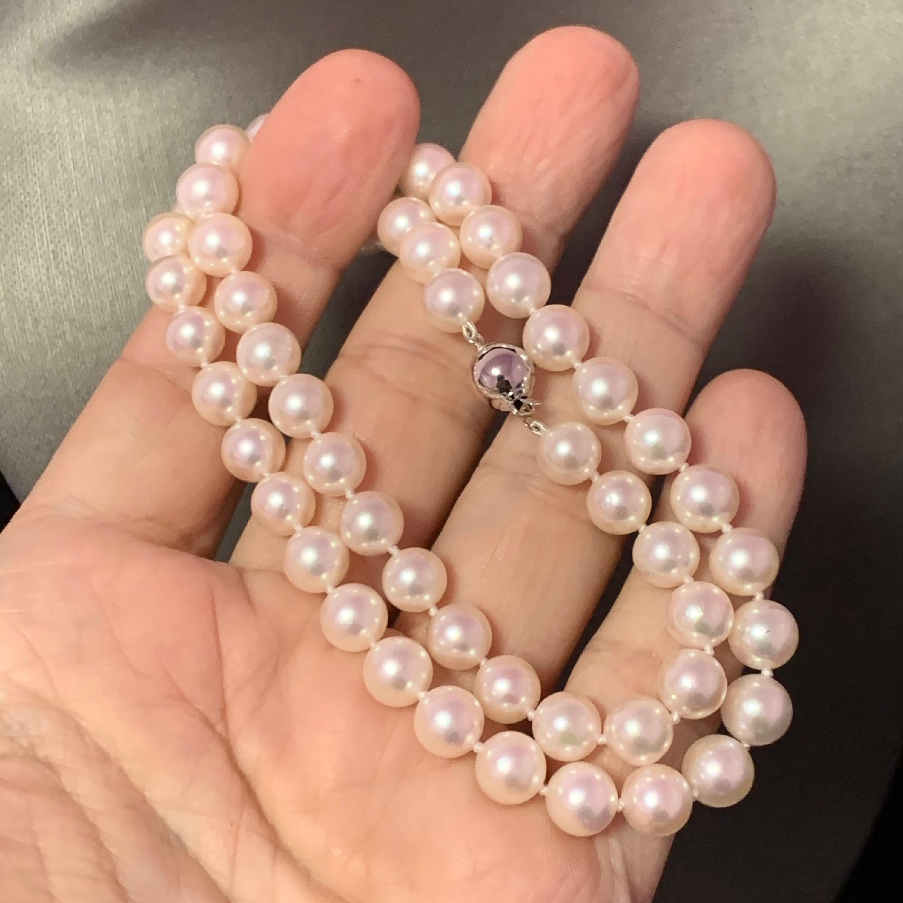 Akoya Pearl Necklace 14k White Gold Certified In New Condition In Brooklyn, NY