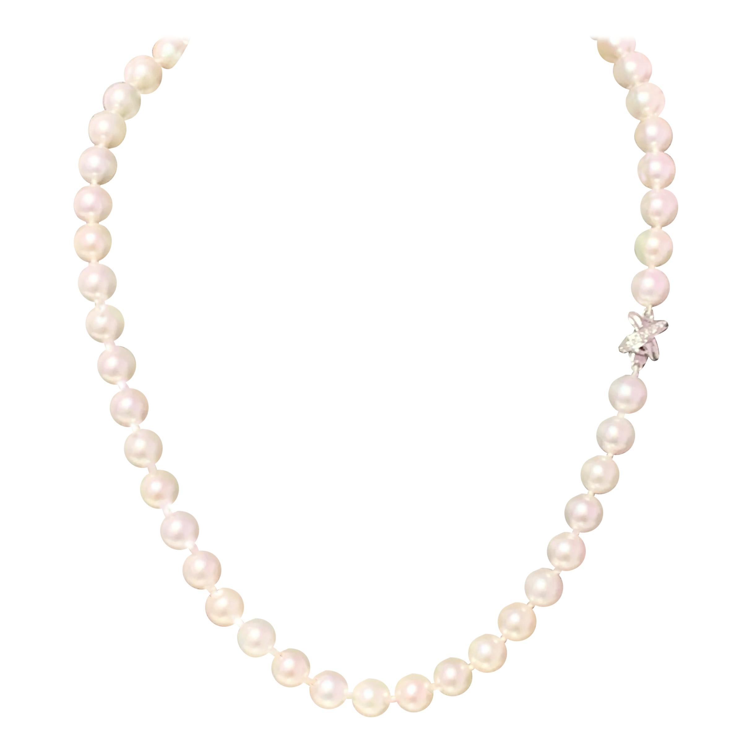 Elegant AAA 3-4mm real natura Akoya white pearl necklace 18inch 14k Yellow Gold 