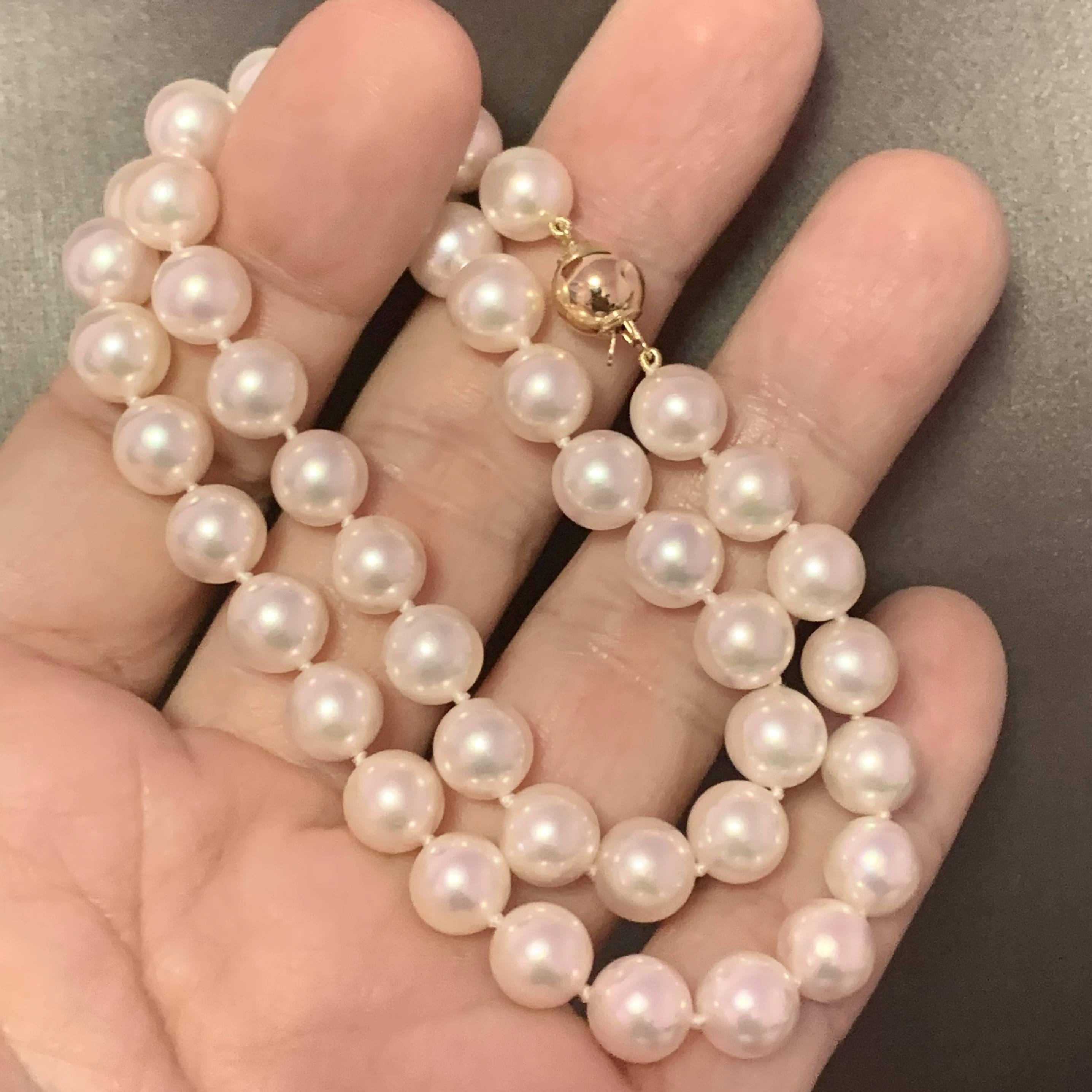 Akoya Pearl Necklace 14k Yellow Gold Certified For Sale 2