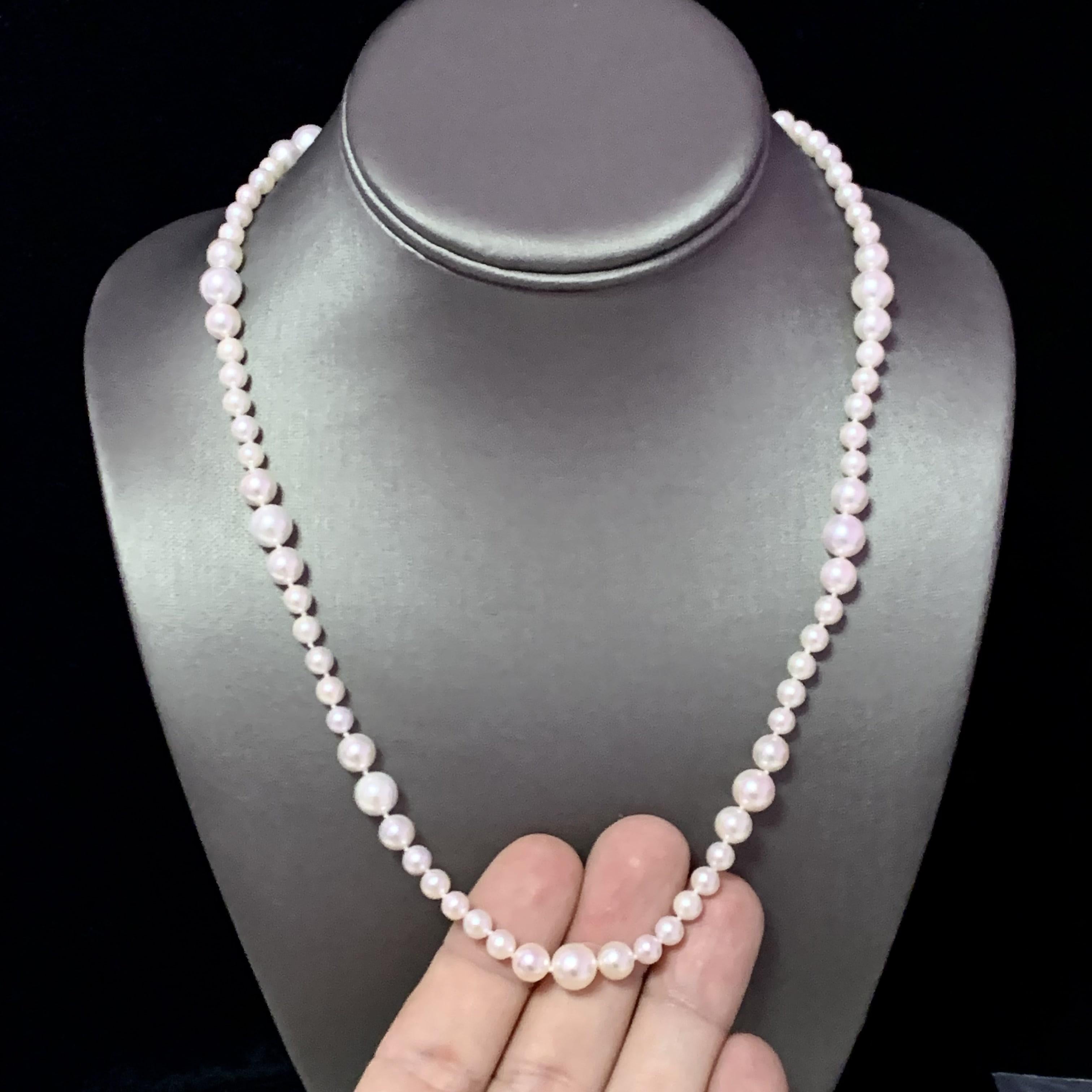Round Cut Akoya Pearl Necklace 14k Yellow Gold Certified For Sale