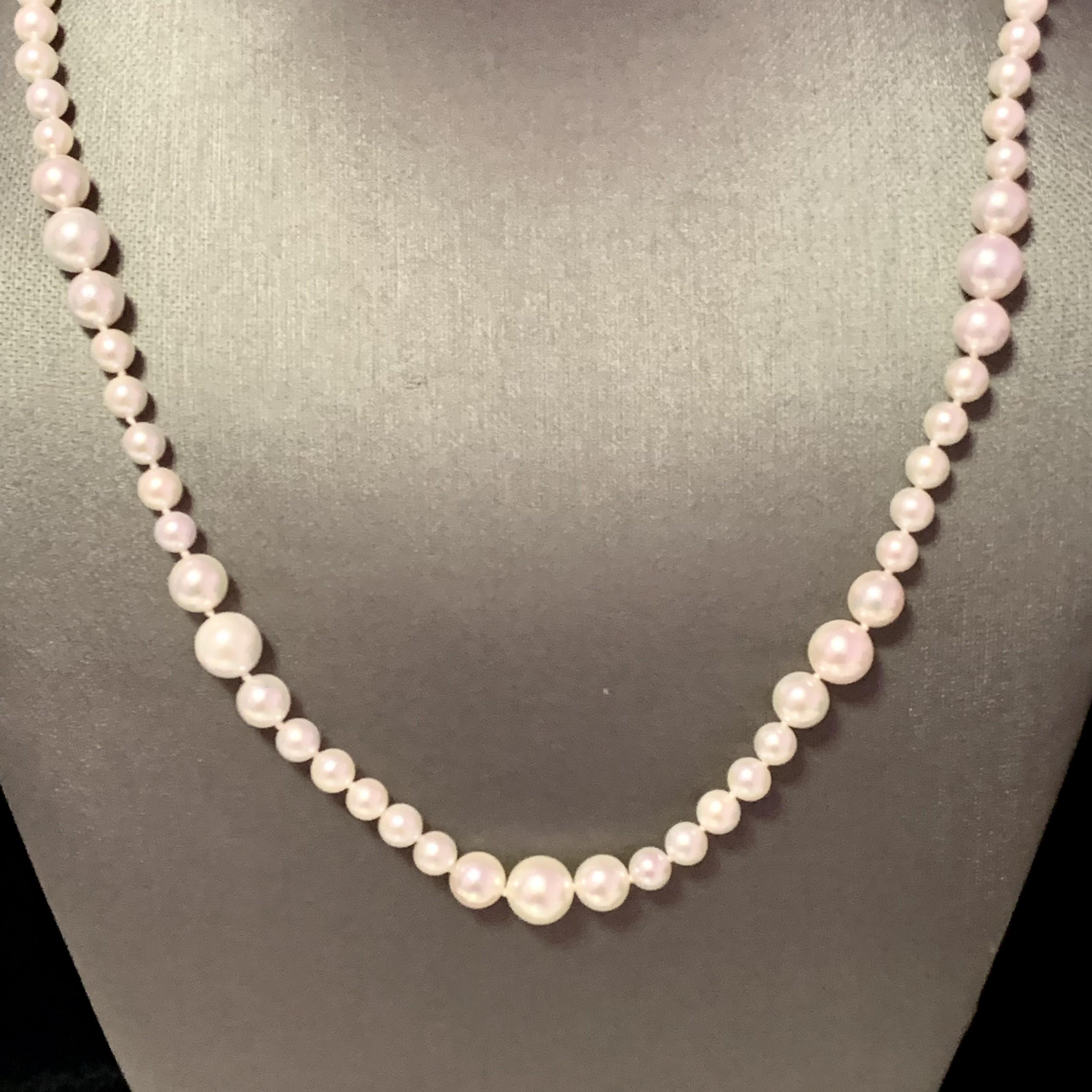 Women's Akoya Pearl Necklace 14k Yellow Gold Certified For Sale