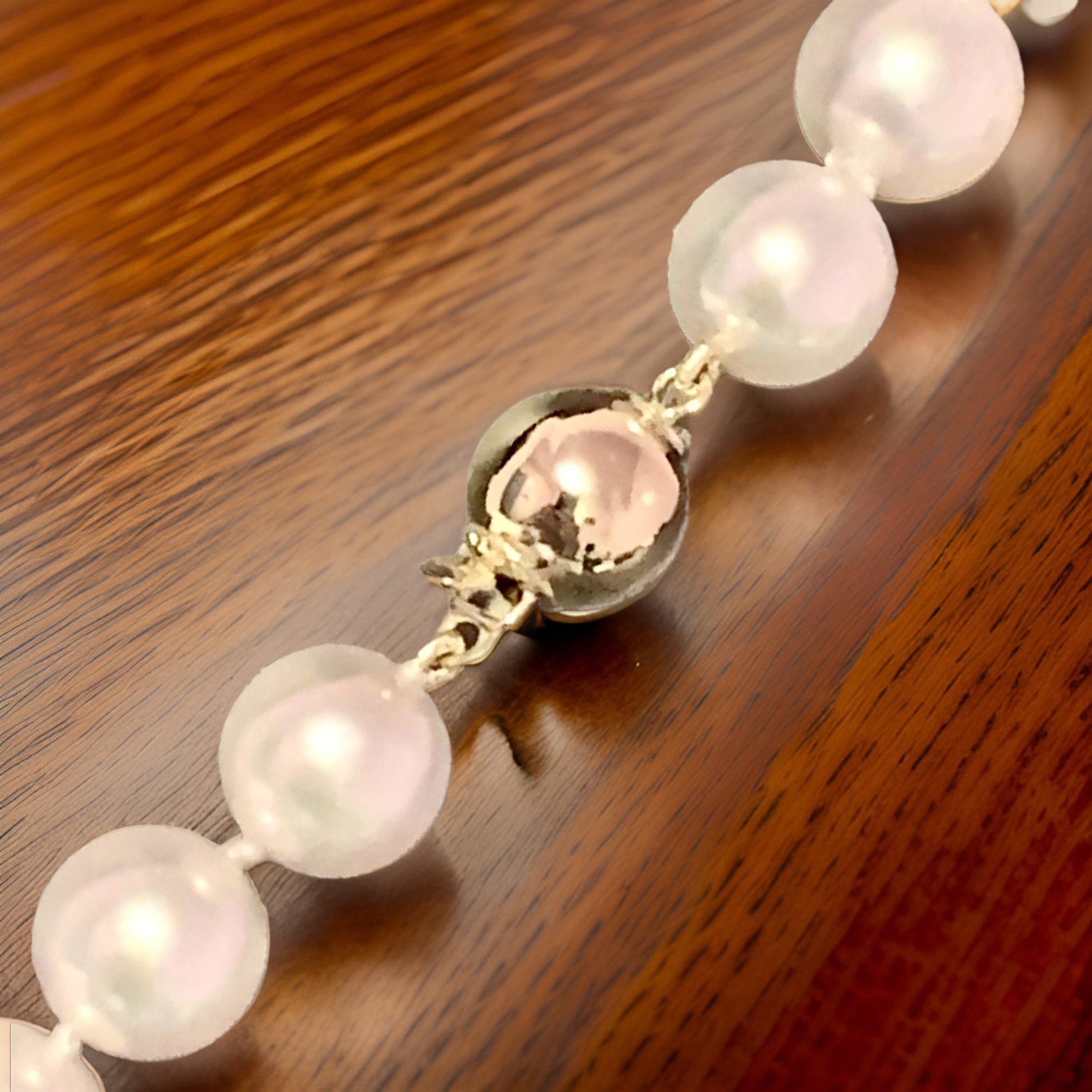 Women's Akoya Pearl Necklace 14k Yellow Gold Certified For Sale