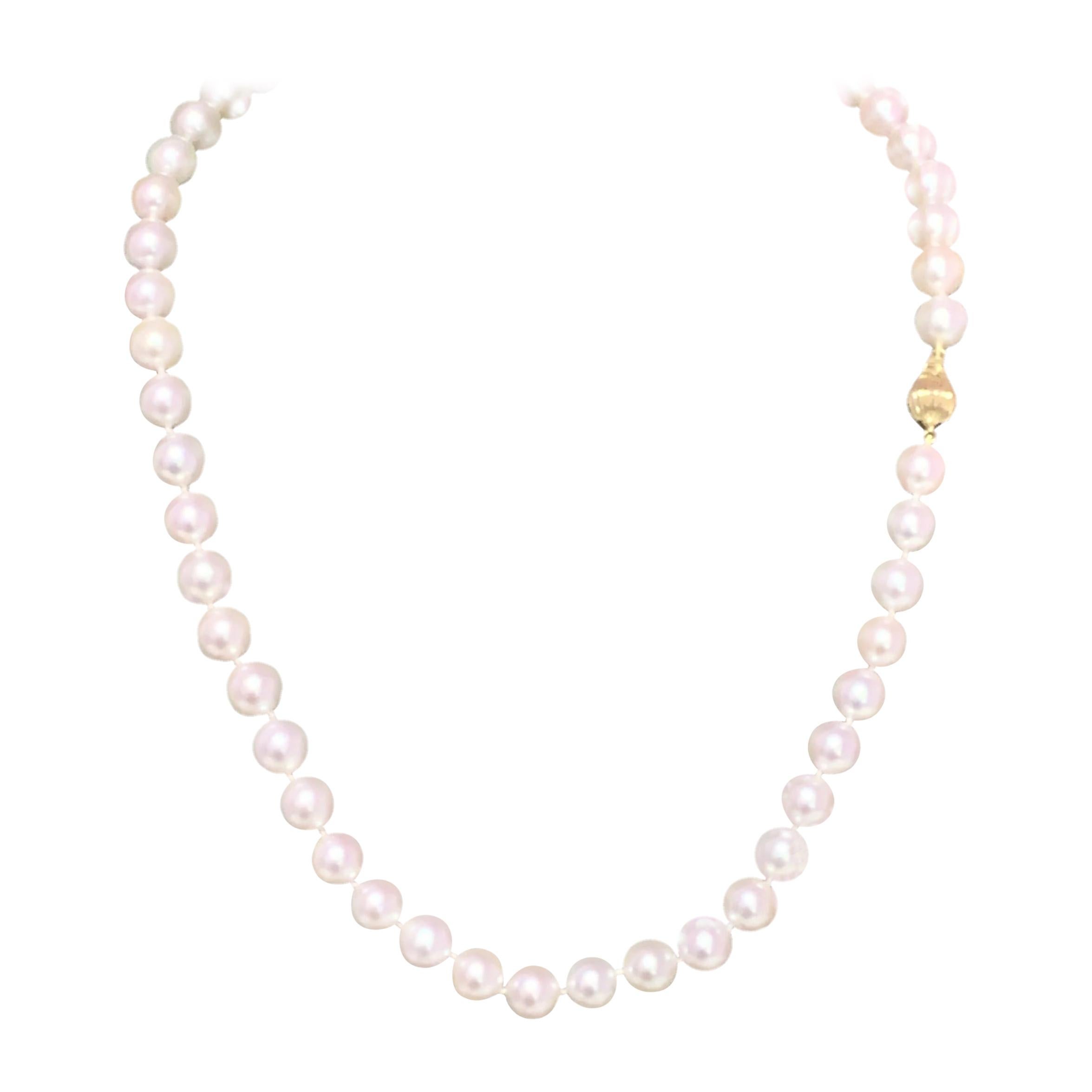 Akoya Pearl Necklace 14k Yellow Gold 17" 8.5 Mm Certified