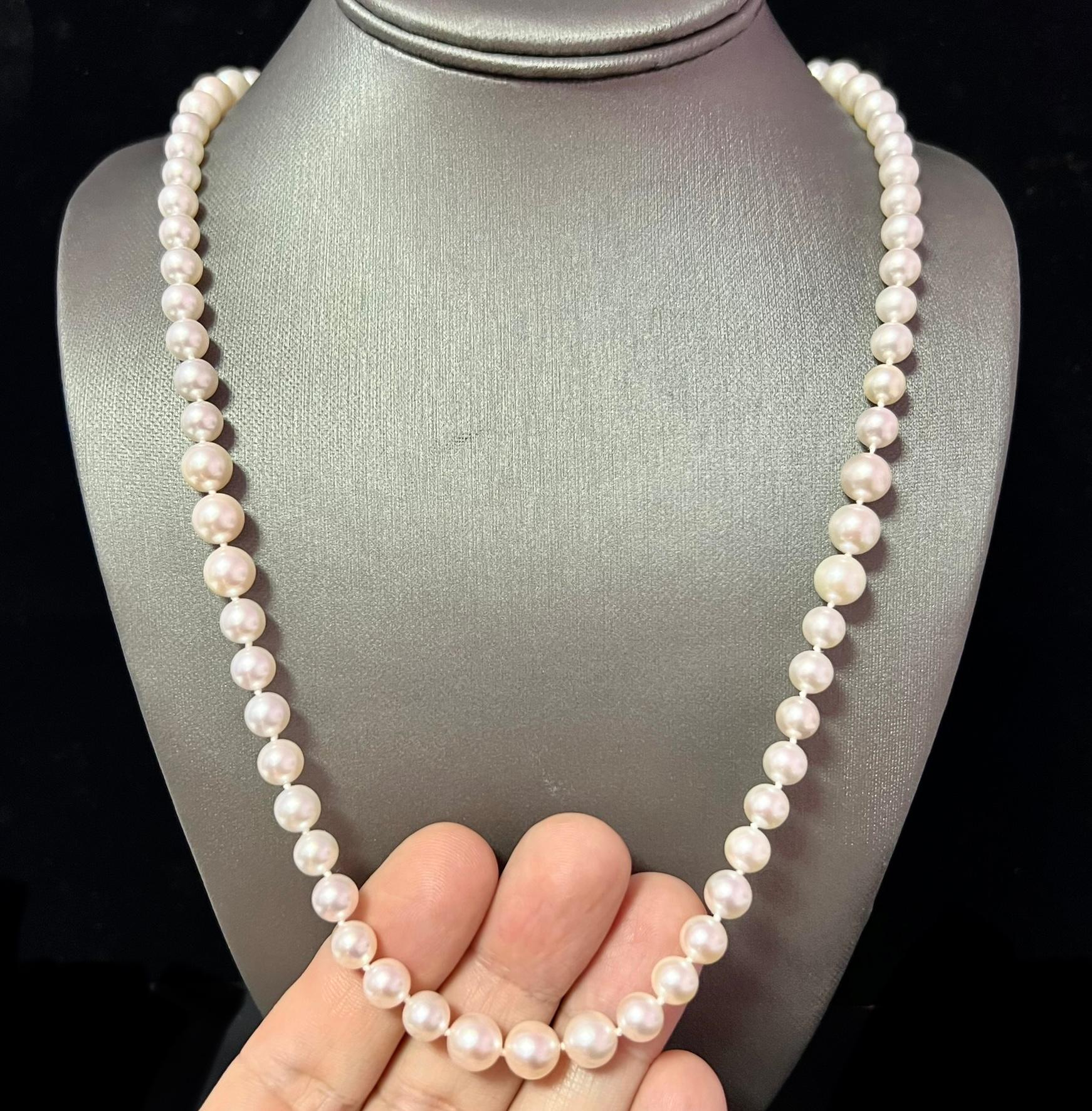 Women's Akoya Pearl Necklace 14k White Gold 8.5 mm Certified For Sale