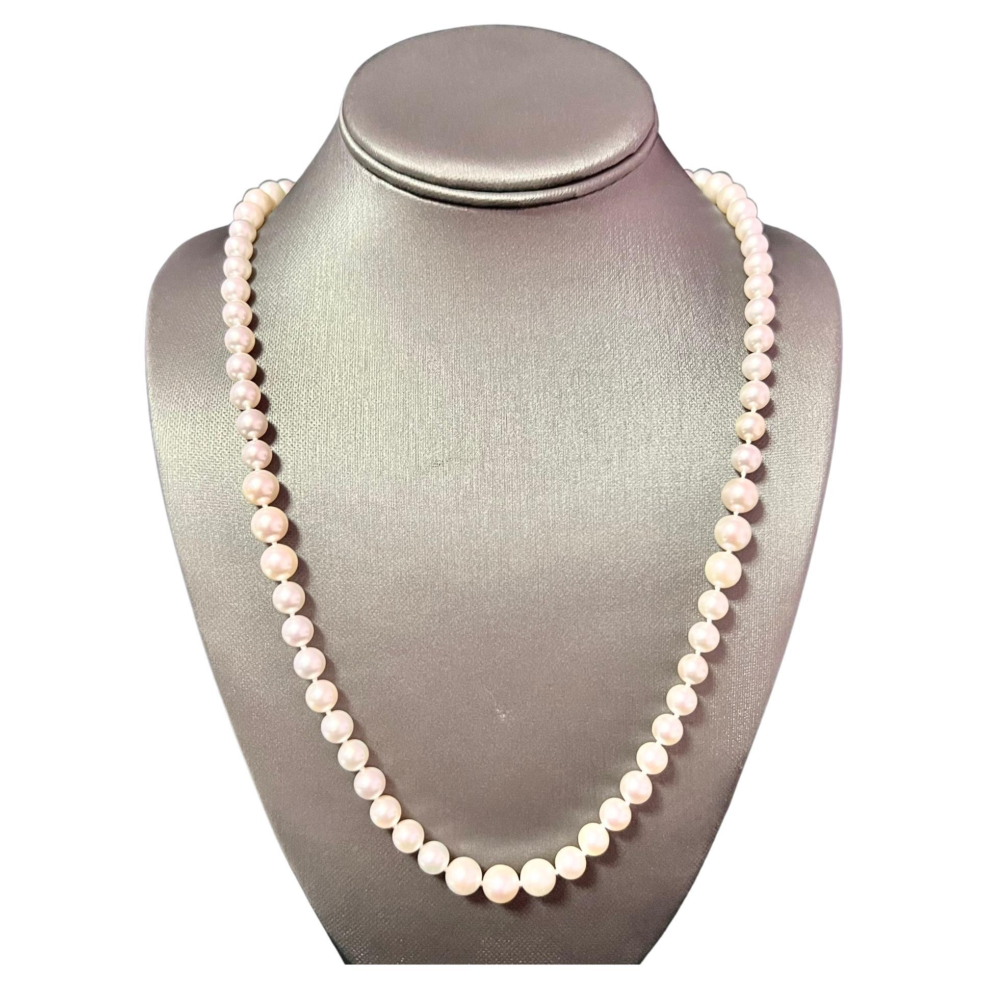 Akoya Pearl Necklace 14k White Gold 8.5 mm Certified For Sale at