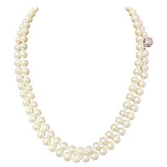Collana di perle Akoya 36" in oro 14k W 7,5 mm 61,01 g certificate