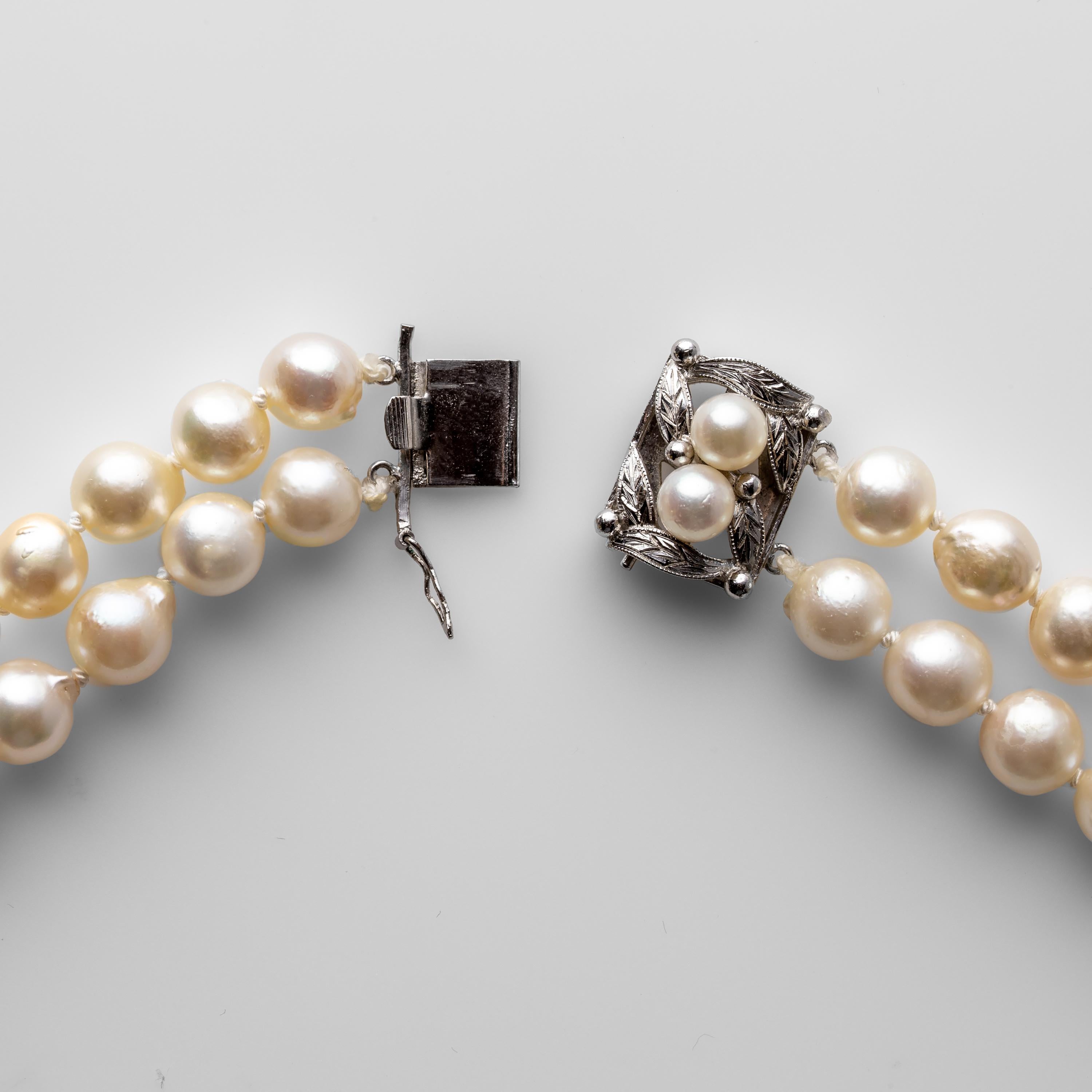 Bead Akoya Pearl Necklace Double Strand, circa 1950s