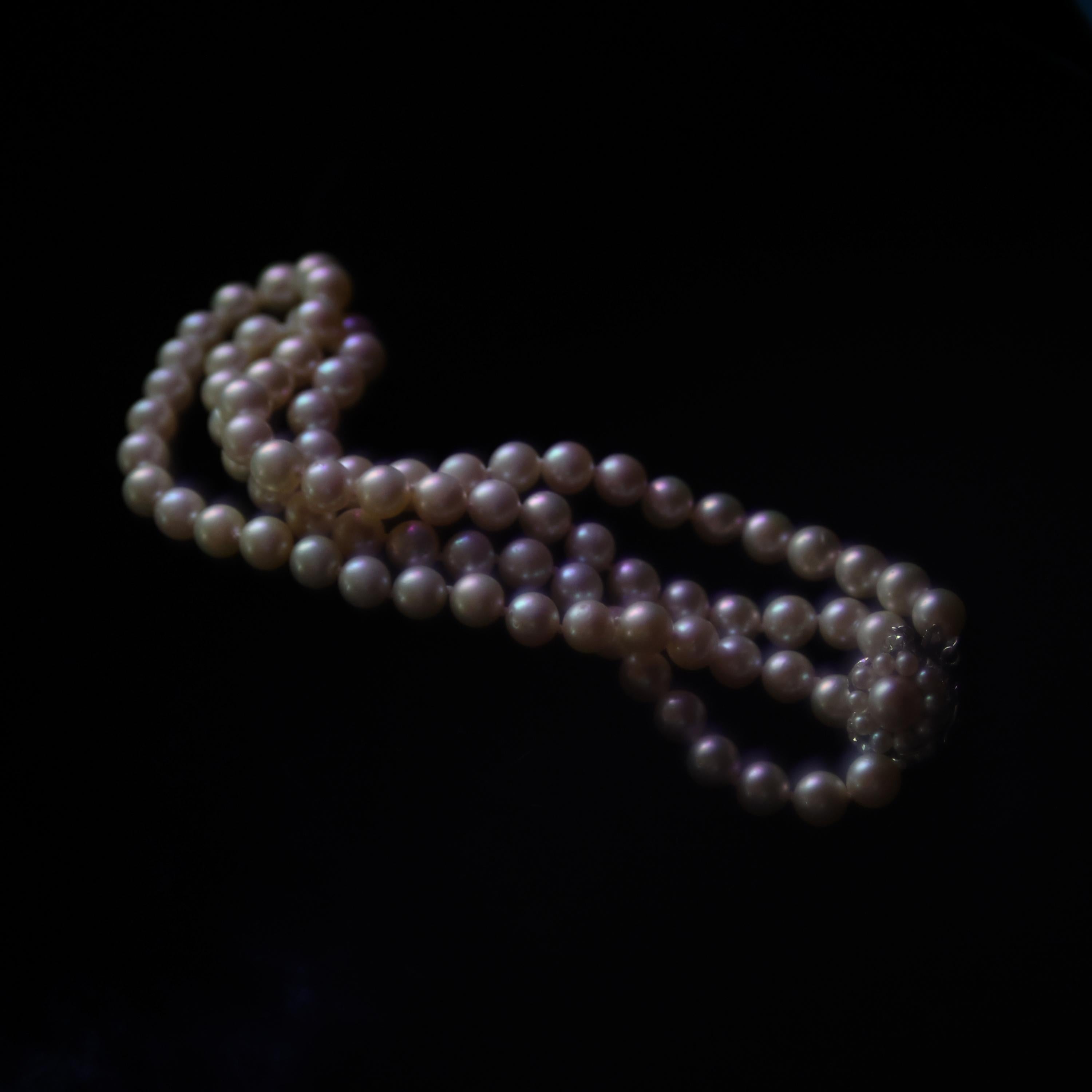 Bead Double Strand Akoya Pearl Necklace For Sale
