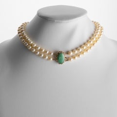 Double Strand Akoya Pearl Necklace with Burmese Jade Clasp Certified Untreated