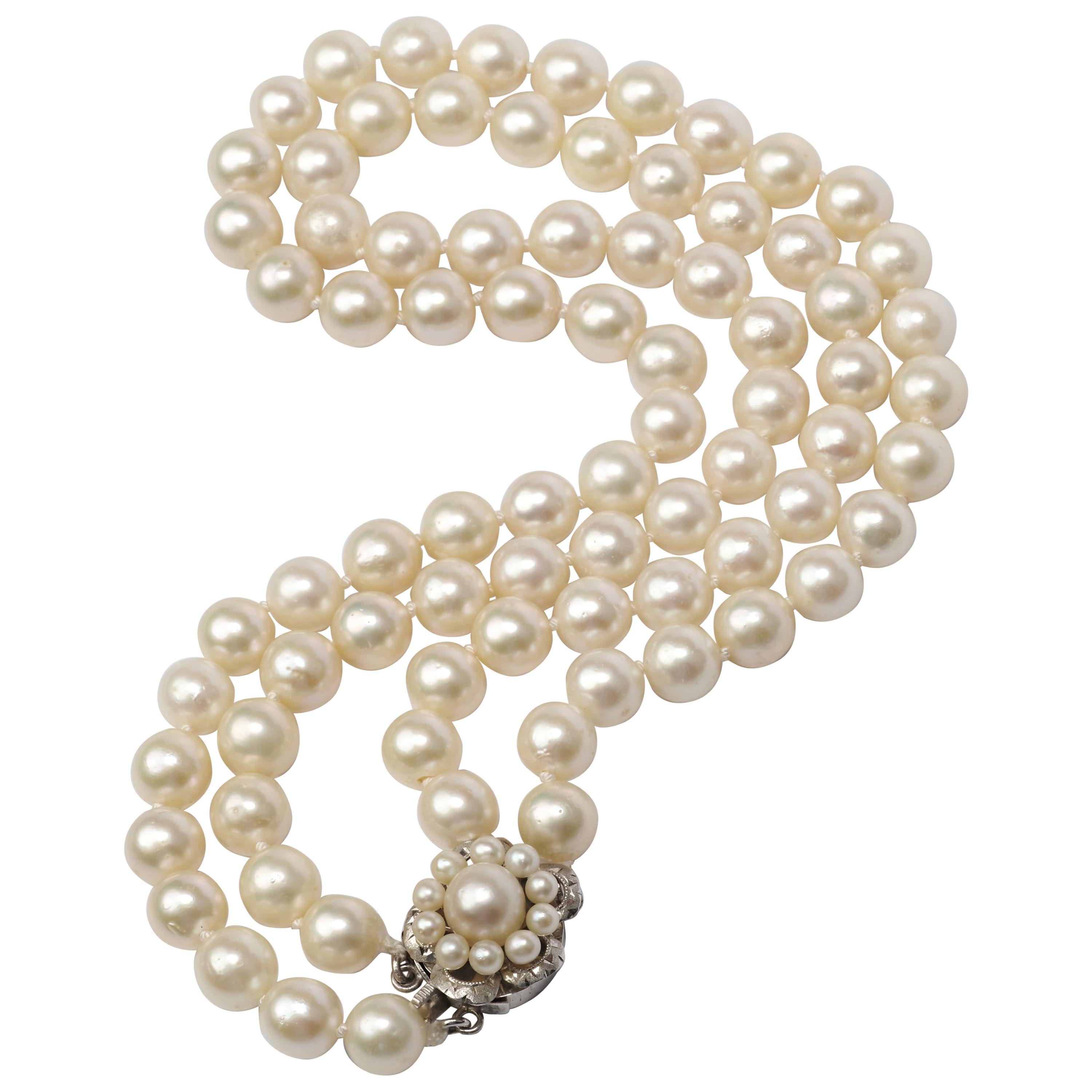 Collier de perles Akoya à double rang en vente