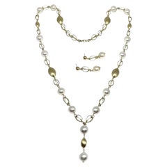 Akoya Pearl Necklace Earrings Set 14k Gold Certified