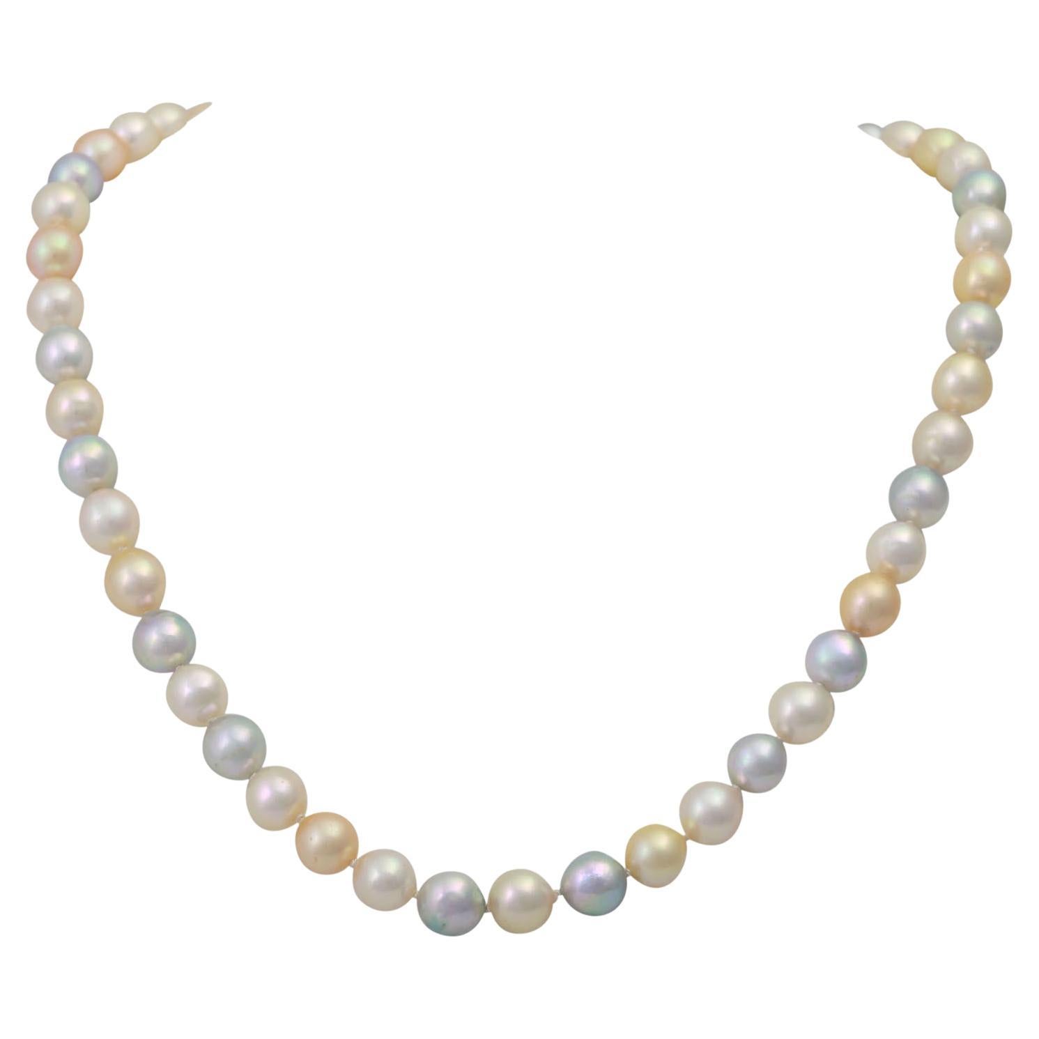8-9mm Natural Multicolor Akoya Cultured Pearl Necklace 18'' Hand