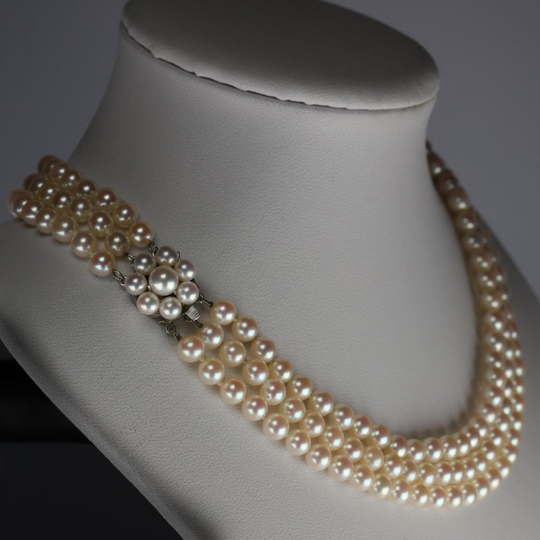Akoya Pearl Necklace Three Strand by Tasaki For Sale at 1stdibs