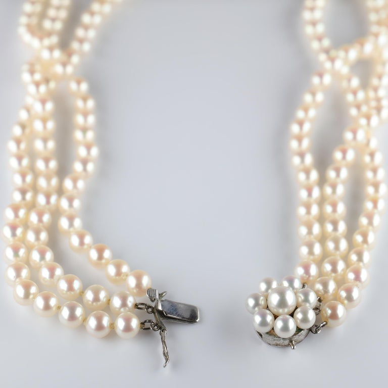 Akoya Pearl Necklace Three Strand by Tasaki For Sale at 1stdibs