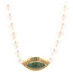 Akoya Pearl Necklace with 14 Karat Yellow Gold Jade Clasp