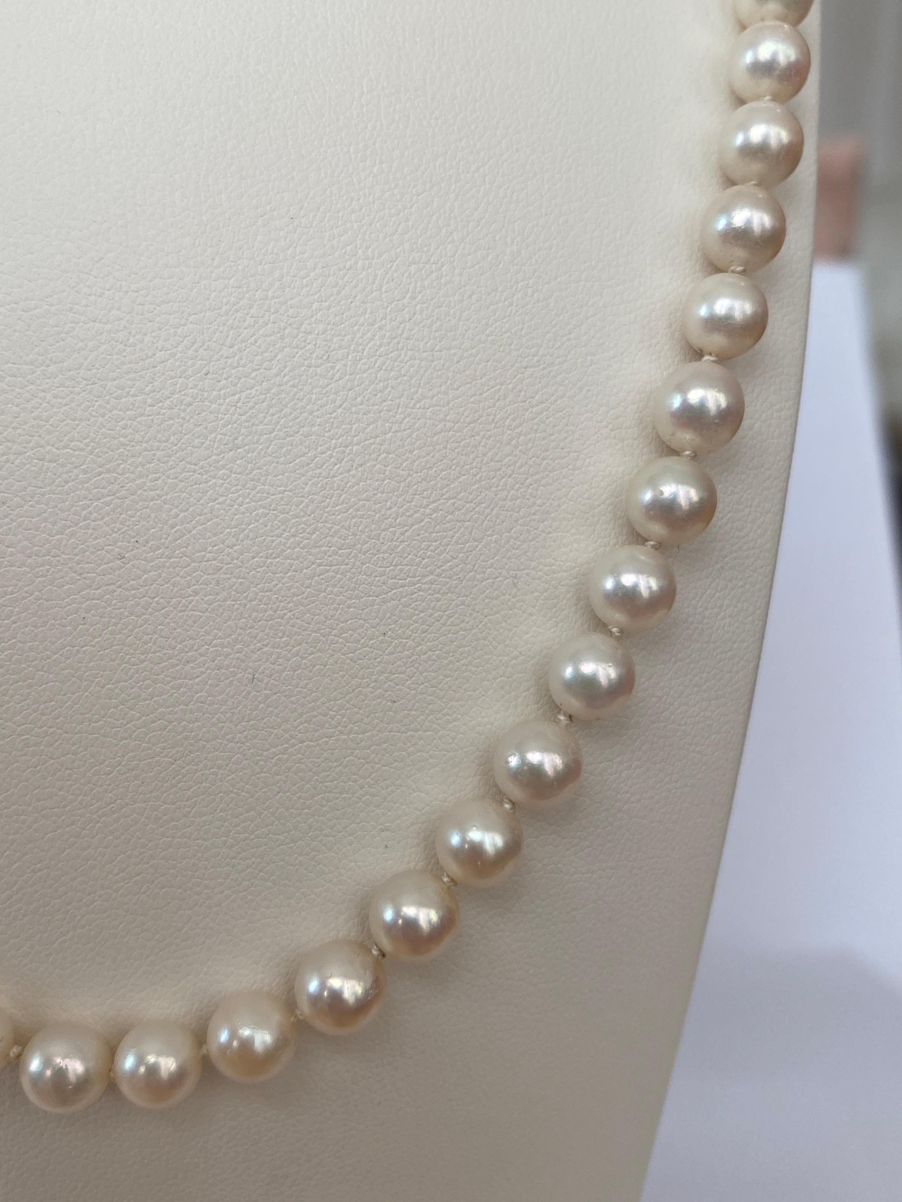Women's Akoya pearl necklace with 18 kt yellow gold and diamond clasp