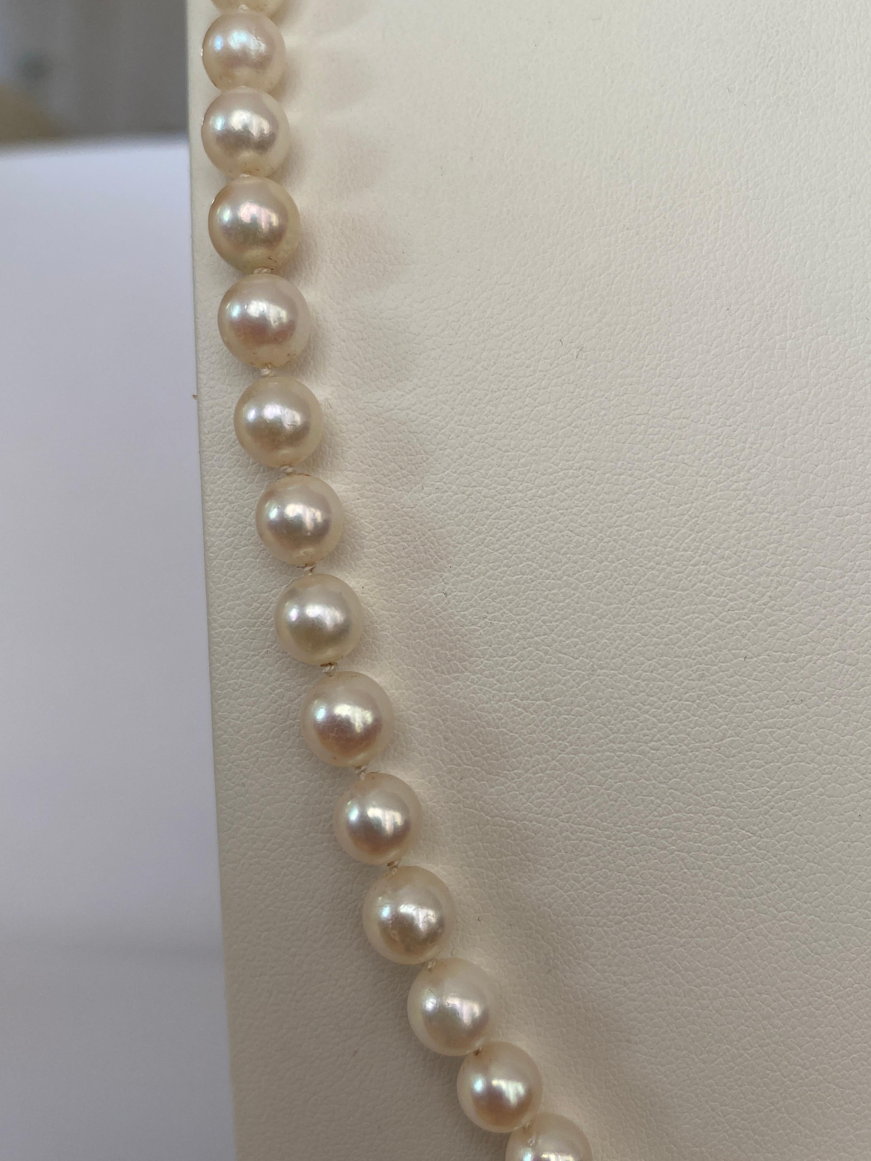 Akoya pearl necklace with 18 kt yellow gold and diamond clasp 2